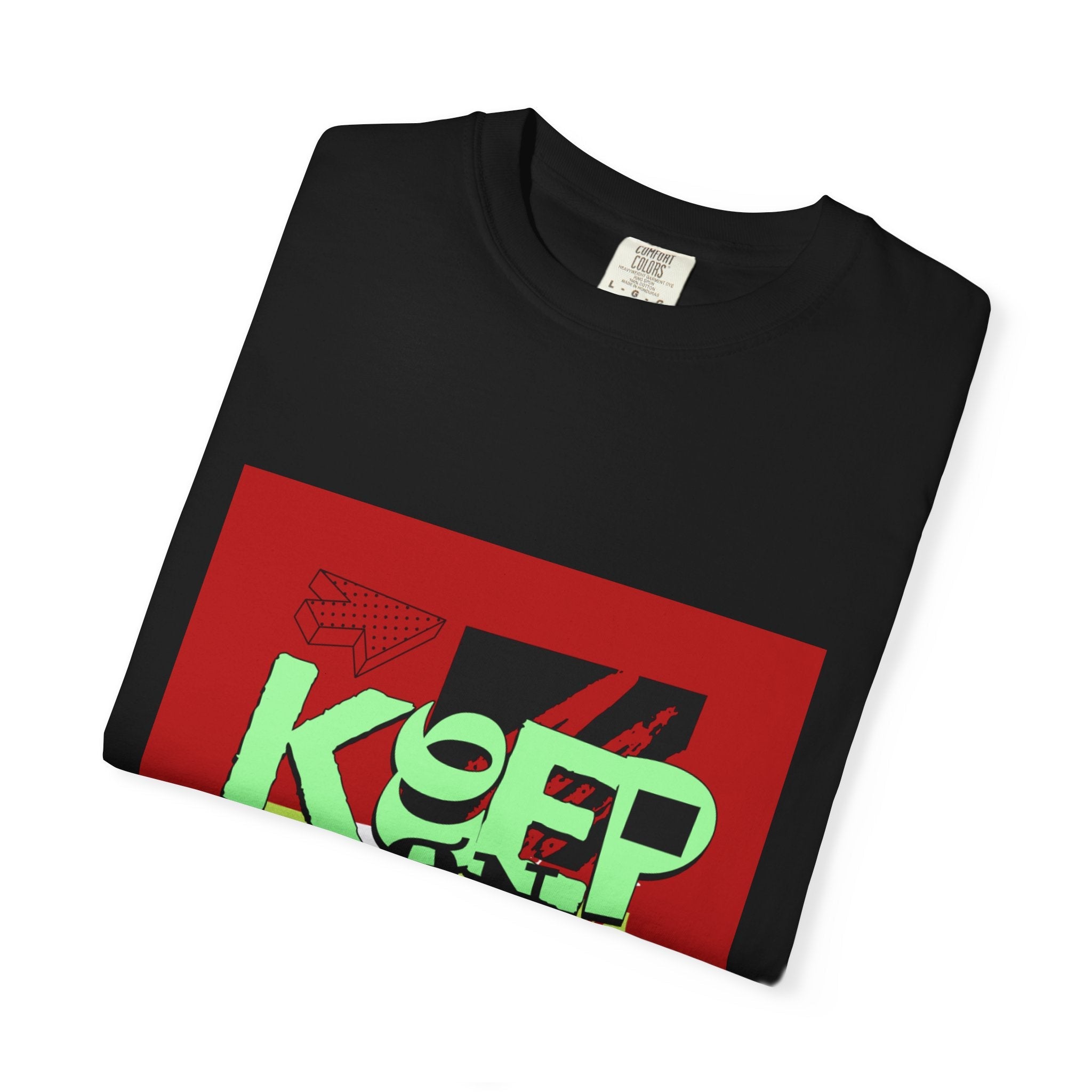 Keep On Rocking Retro Neon Text Square Graphic T-Shirt | Uphorial