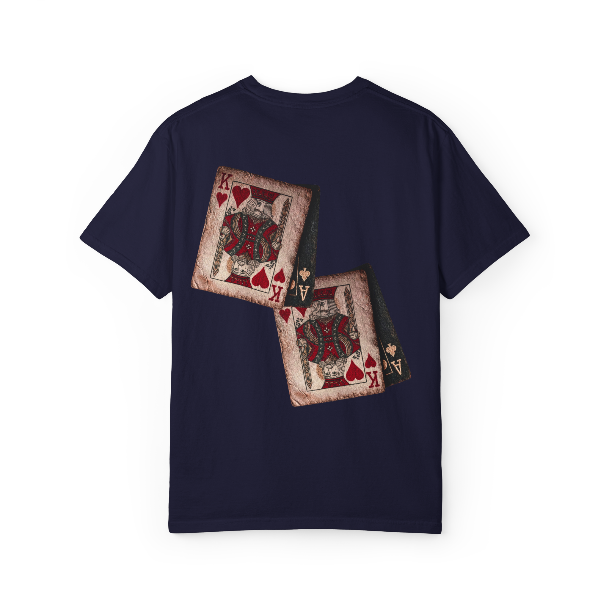 Playing Cards Vintage King & Ace Back Print Graphic T-Shirt | Uphorial