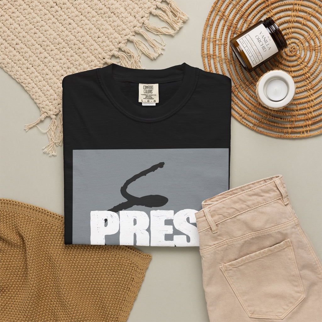 Pressure Graphic T-Shirt — Bold Text & Abstract Ink Illustration