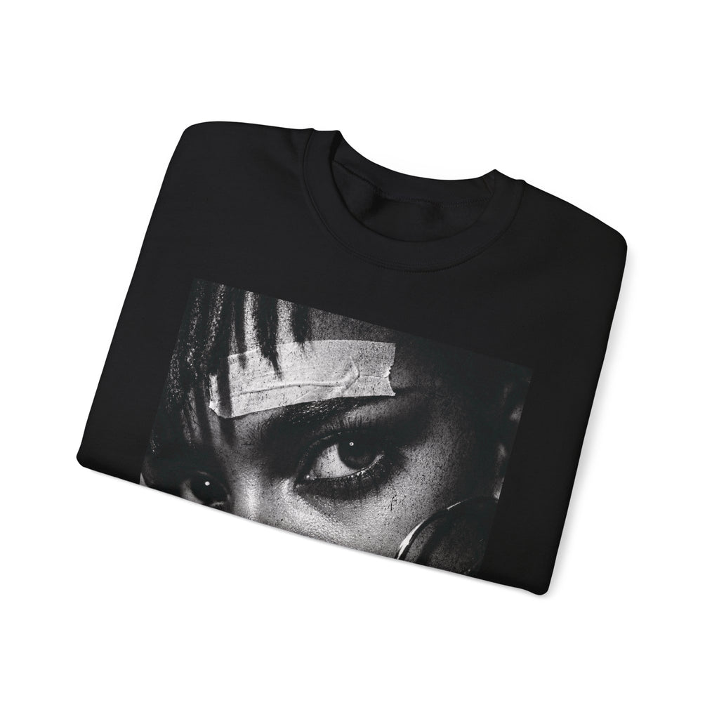 Black and White Portrait Crewneck Sweatshirt | Moody Face Graphic
