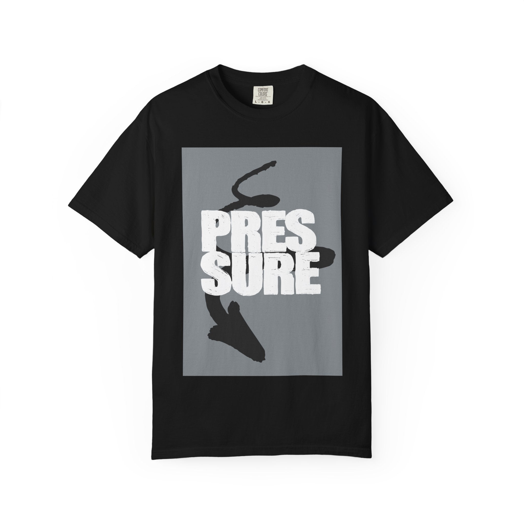 Pressure Graphic T-Shirt — Bold Text & Abstract Ink Illustration