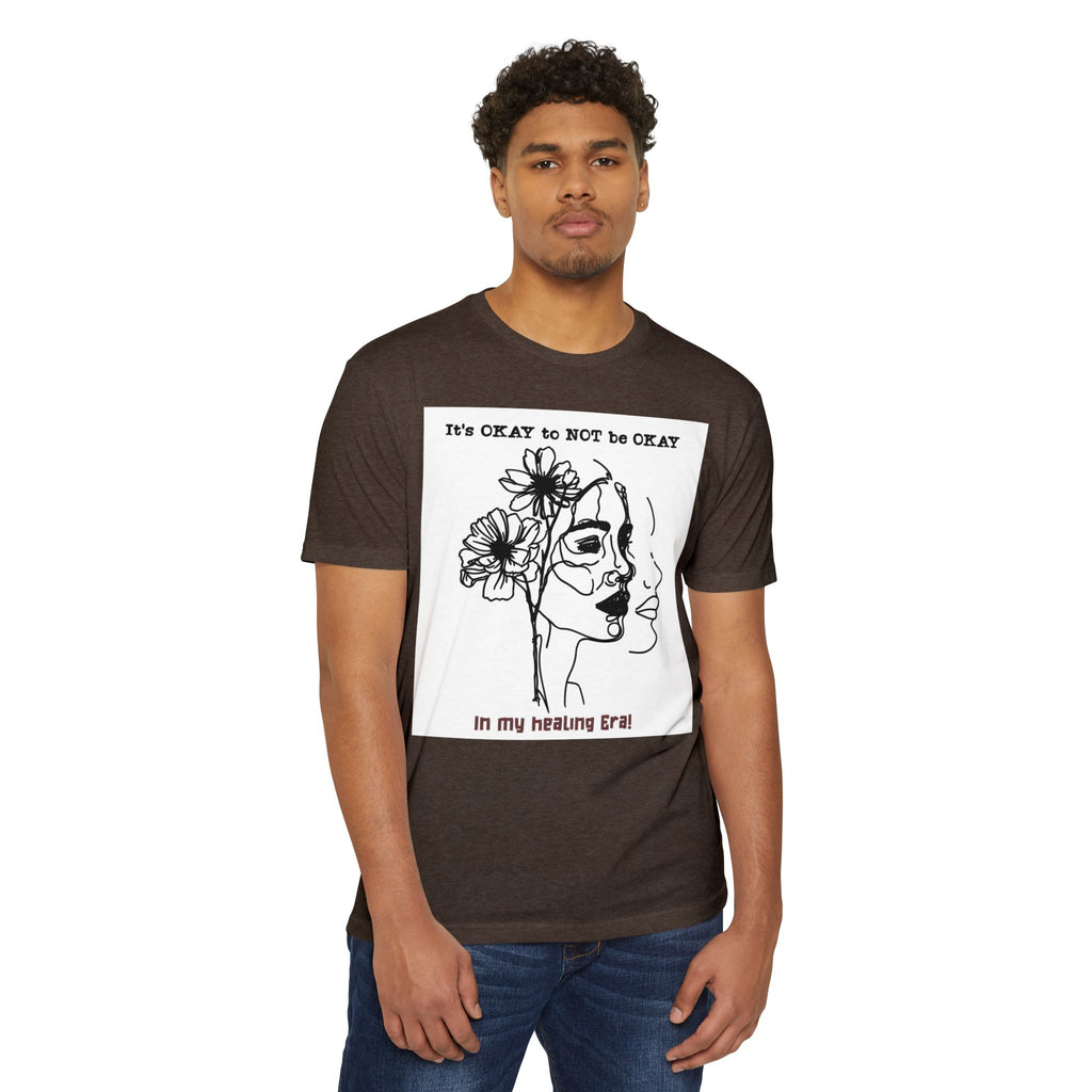 It's OKAY to NOT be OKAY line art face floral T-Shirt | mental health healing tee