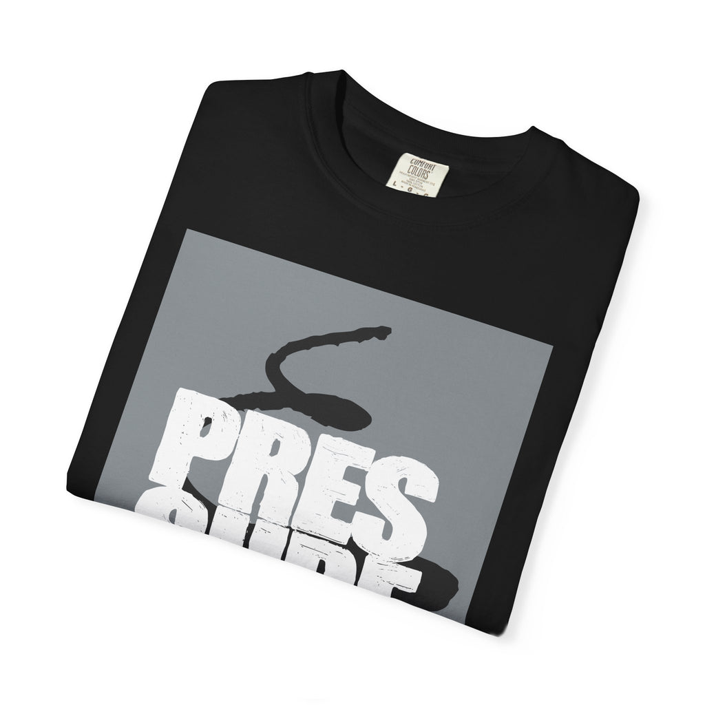 Pressure Graphic T-Shirt — Bold Text & Abstract Ink Illustration