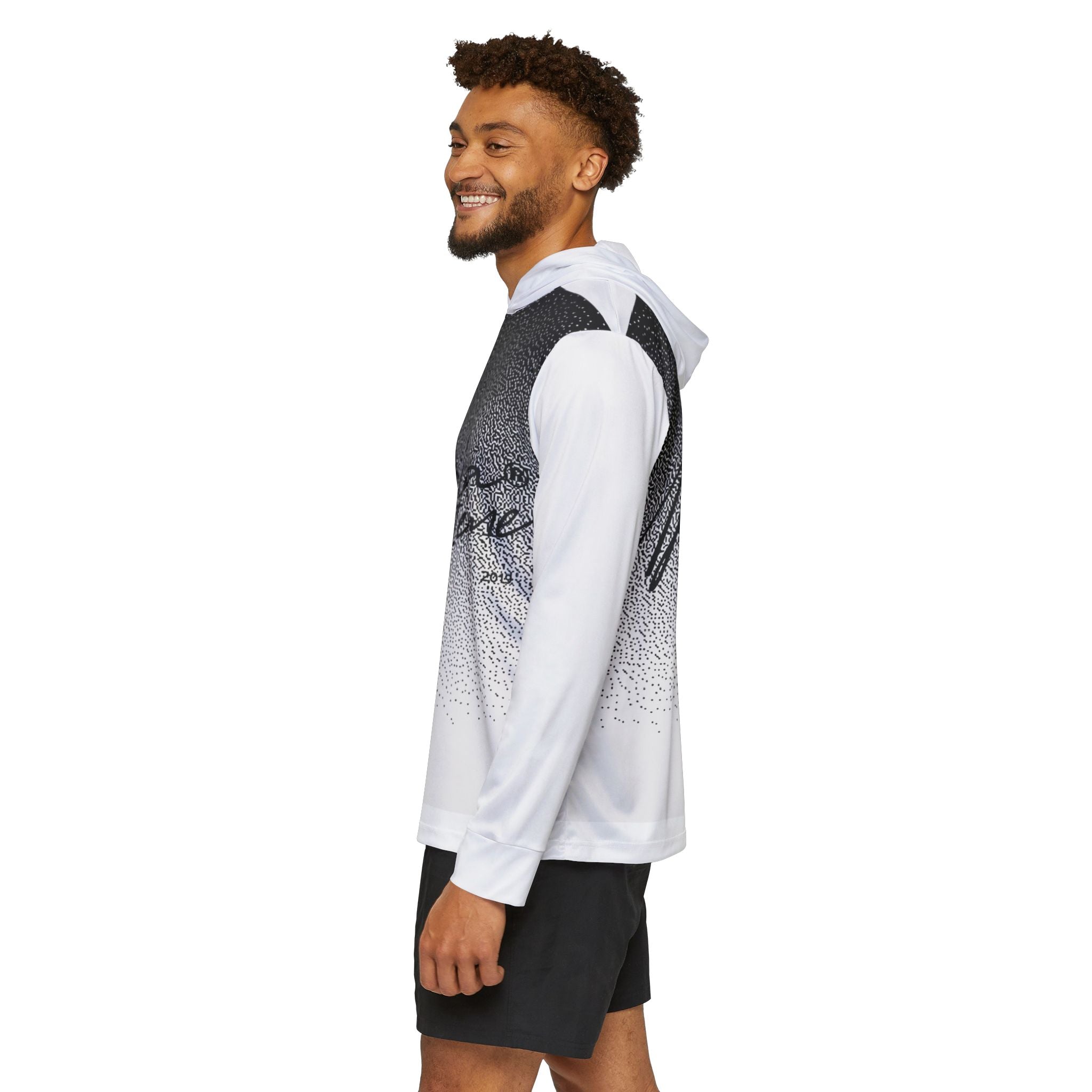 Uphorial Excitement script print Hoodie | Black Ombre Speckle Design