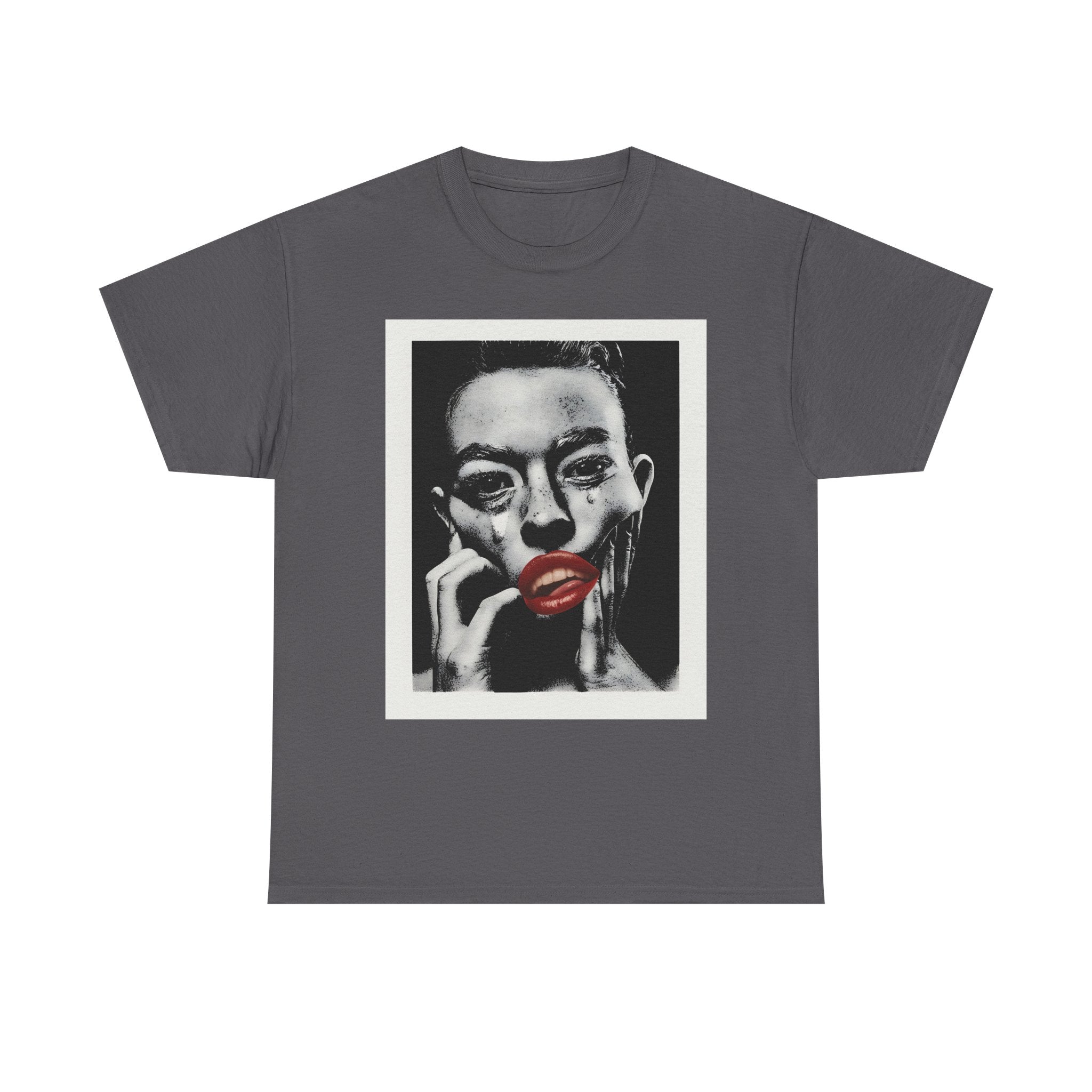 Artistic Unisex Heavy Cotton Tee, Abstract Portrait Graphic Shirt, Unique Everyday Wear, Gift for Art Lovers, Streetwear Fashion