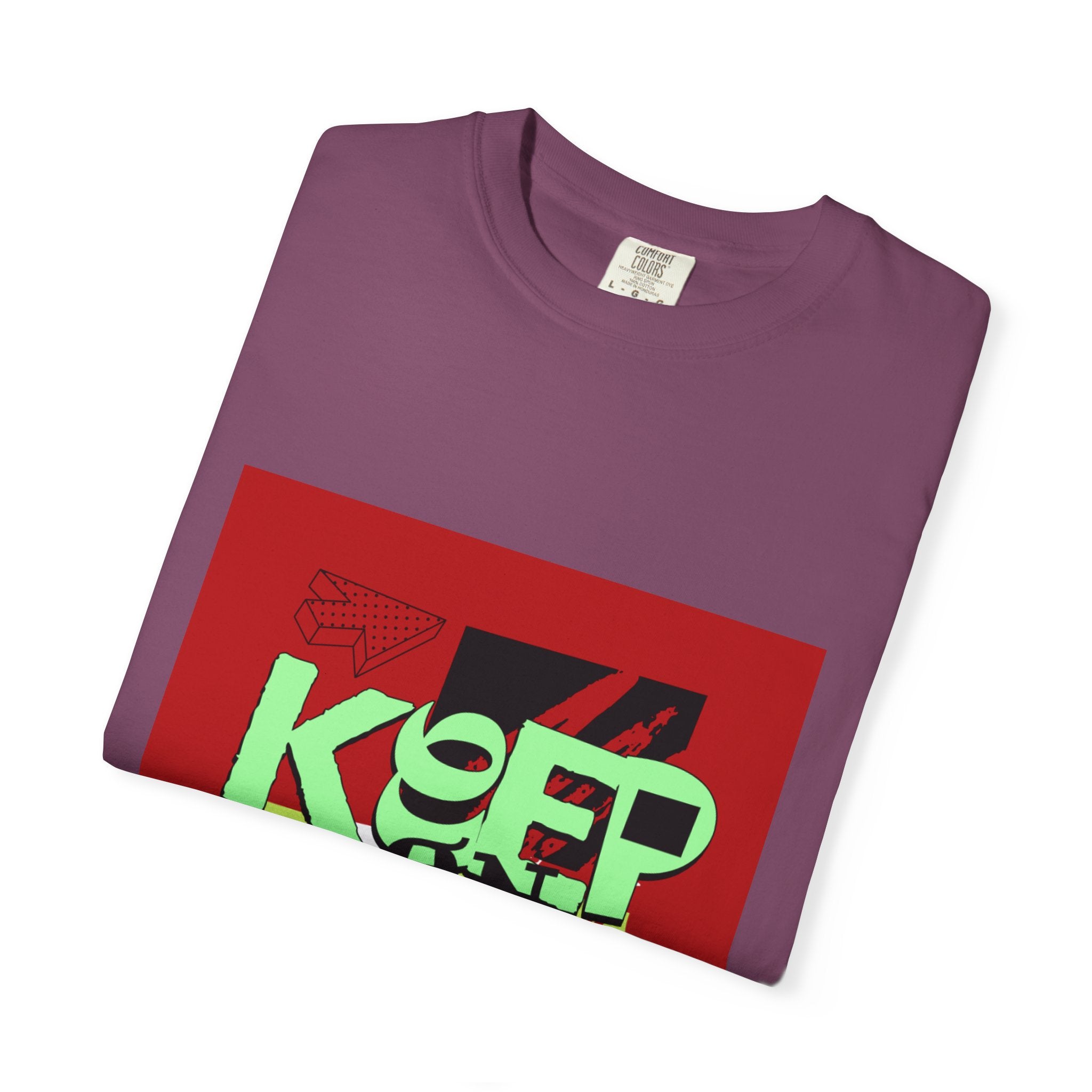 Keep On Rocking T-shirt | Retro Graphic Tee, Neon Text Square Design