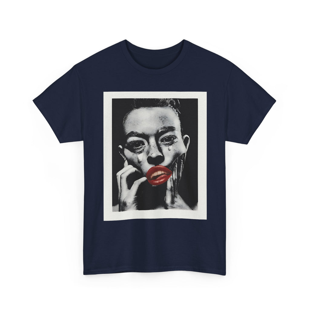 Artistic Unisex Heavy Cotton Tee, Abstract Portrait Graphic Shirt, Unique Everyday Wear, Gift for Art Lovers, Streetwear Fashion