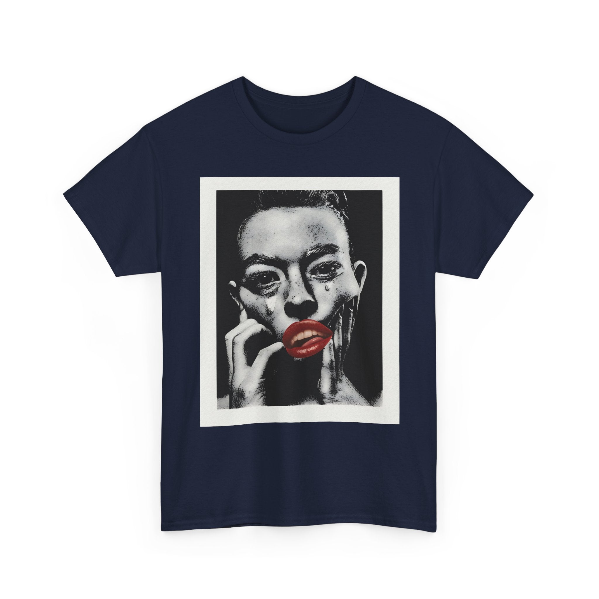 Artistic Unisex Heavy Cotton Tee, Abstract Portrait Graphic Shirt, Unique Everyday Wear, Gift for Art Lovers, Streetwear Fashion