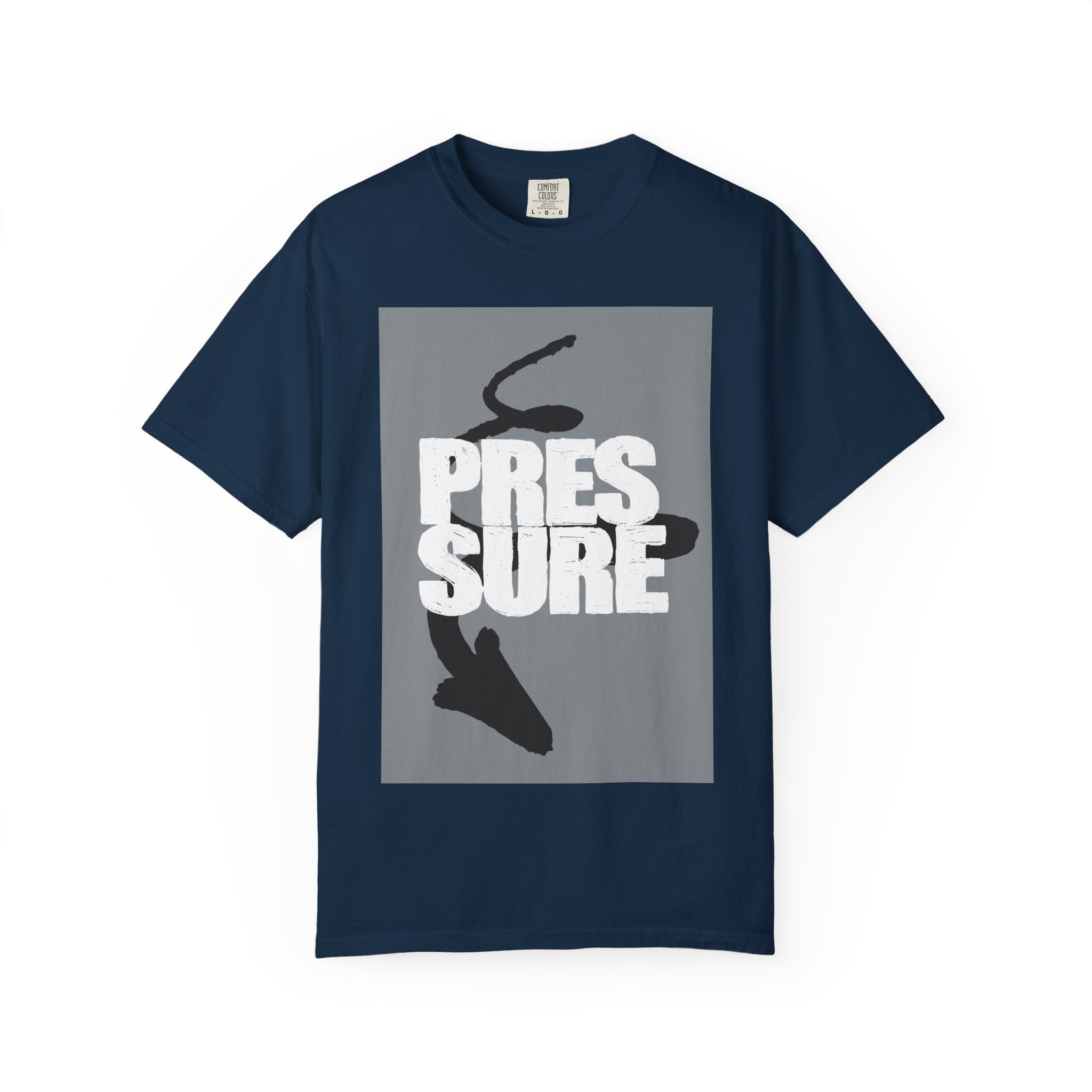 Pressure Graphic T-Shirt — Bold Text & Abstract Ink Illustration