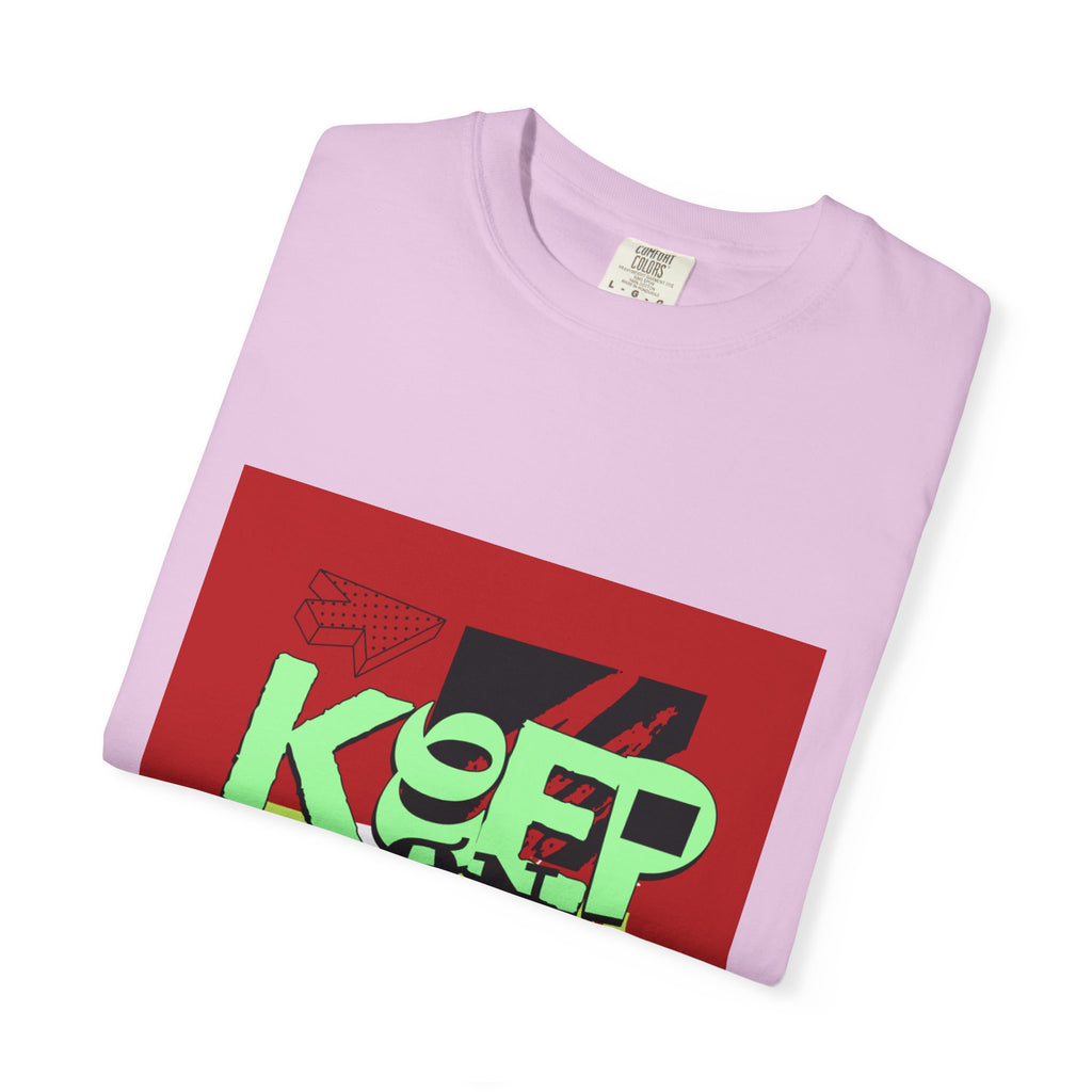 Keep On Rocking T-shirt | Retro Graphic Tee, Neon Text Square Design