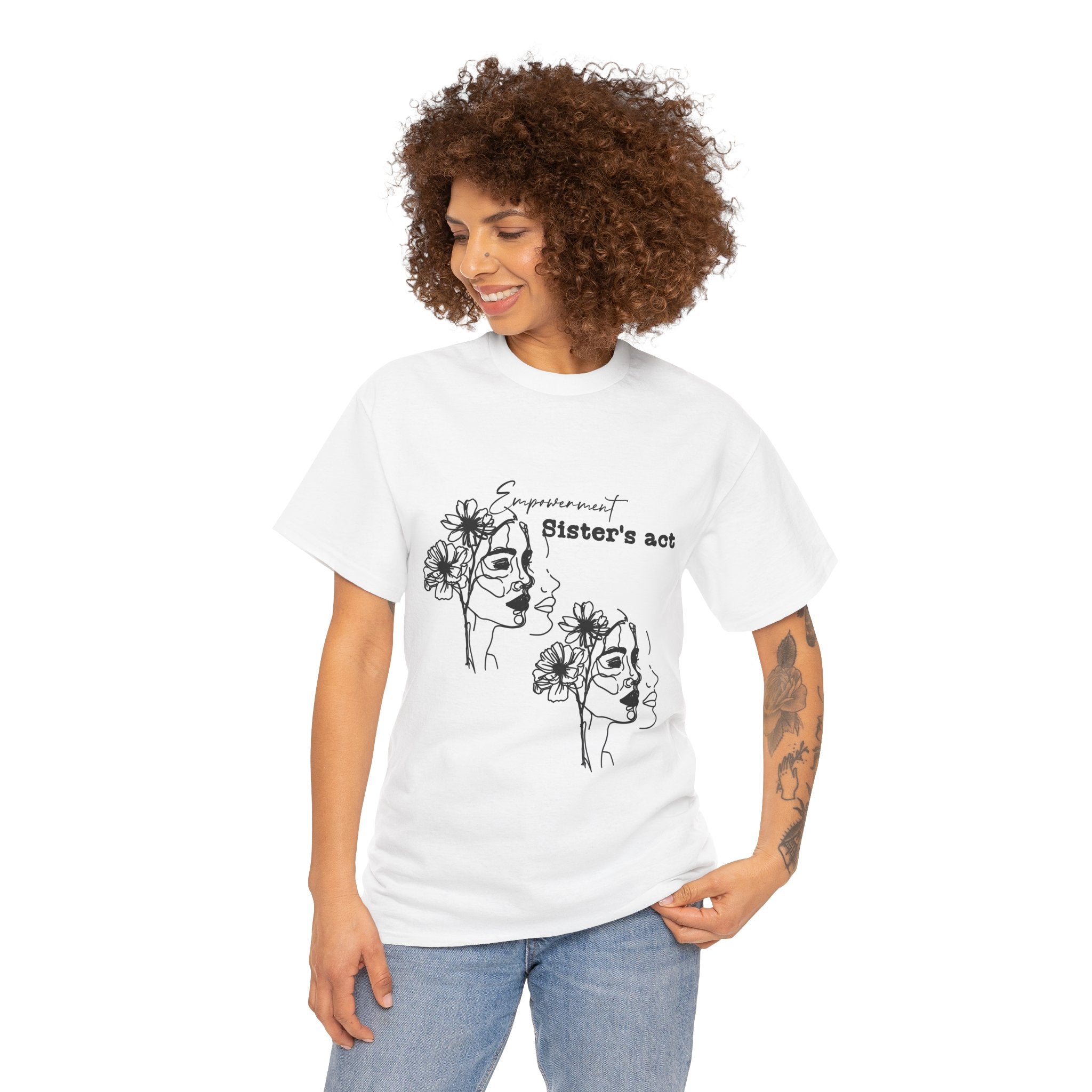 Sisters Act Line Art Faces tee Floral Portrait T-Shirt