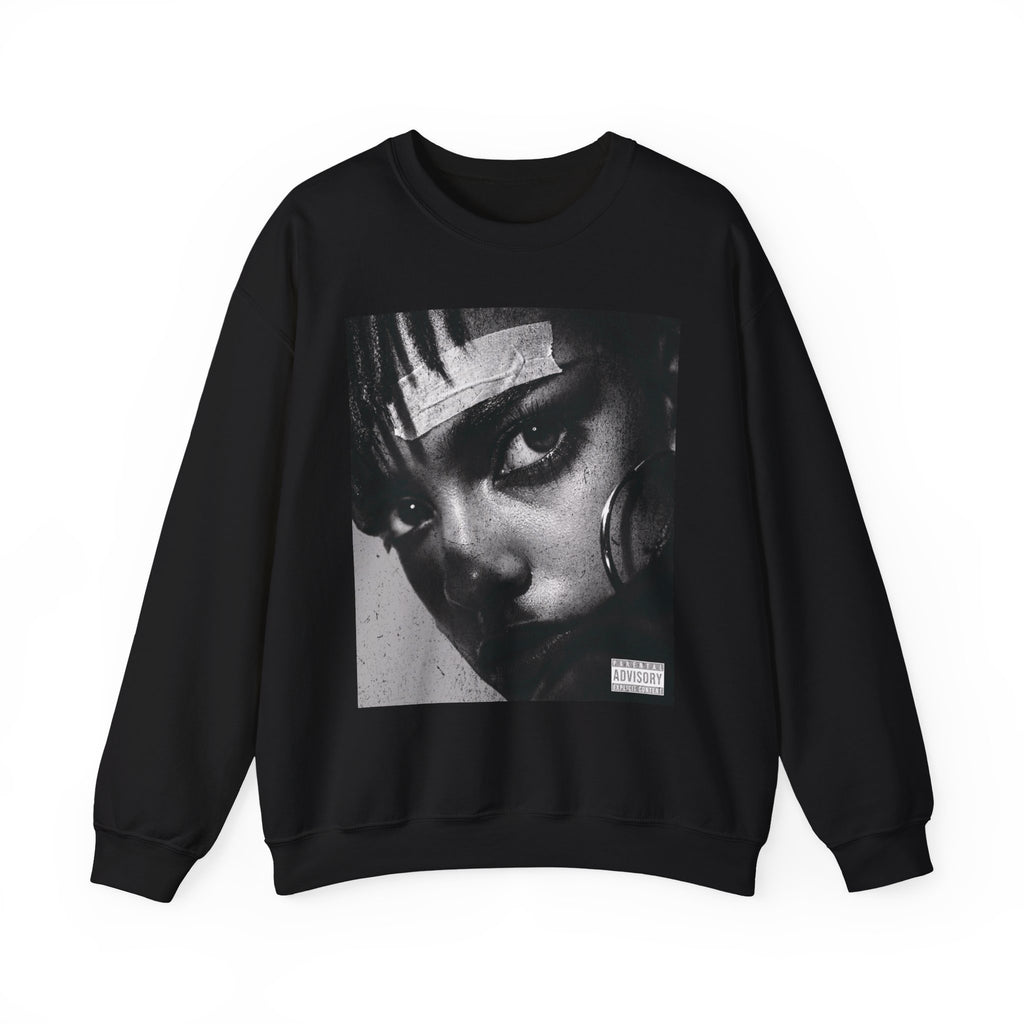 Black and White Portrait Crewneck Sweatshirt | Moody Face Graphic