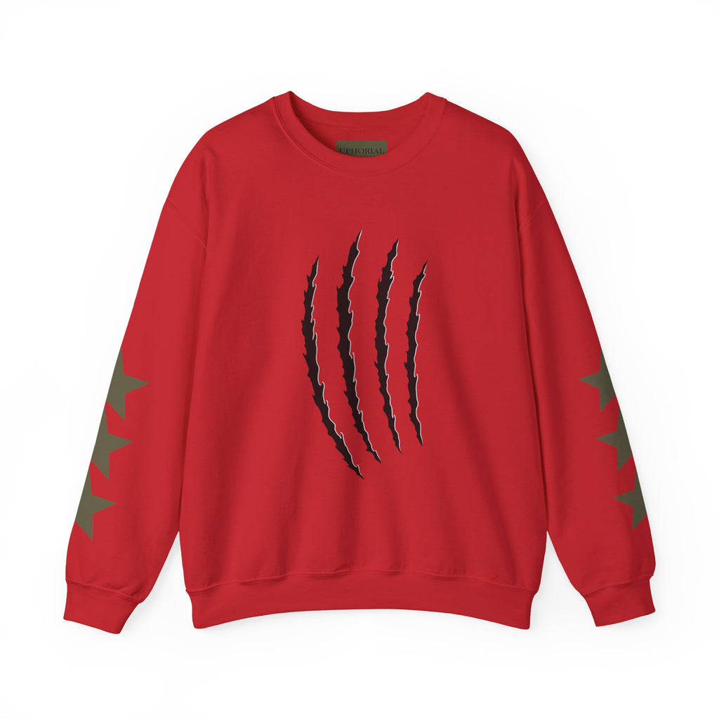 Crewneck Sweatshirt — Distressed Claw Marks & Star Sleeve Graphic