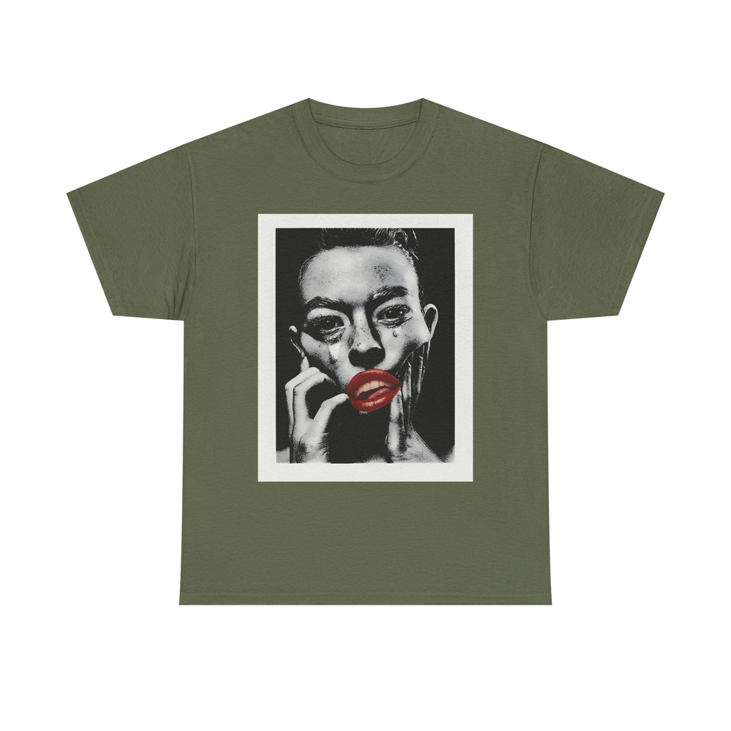 Artistic Unisex Heavy Cotton Tee, Abstract Portrait Graphic Shirt, Unique Everyday Wear, Gift for Art Lovers, Streetwear Fashion
