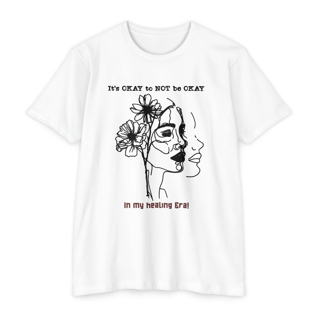 It's OKAY to NOT be OKAY line art face floral T-Shirt | mental health healing tee
