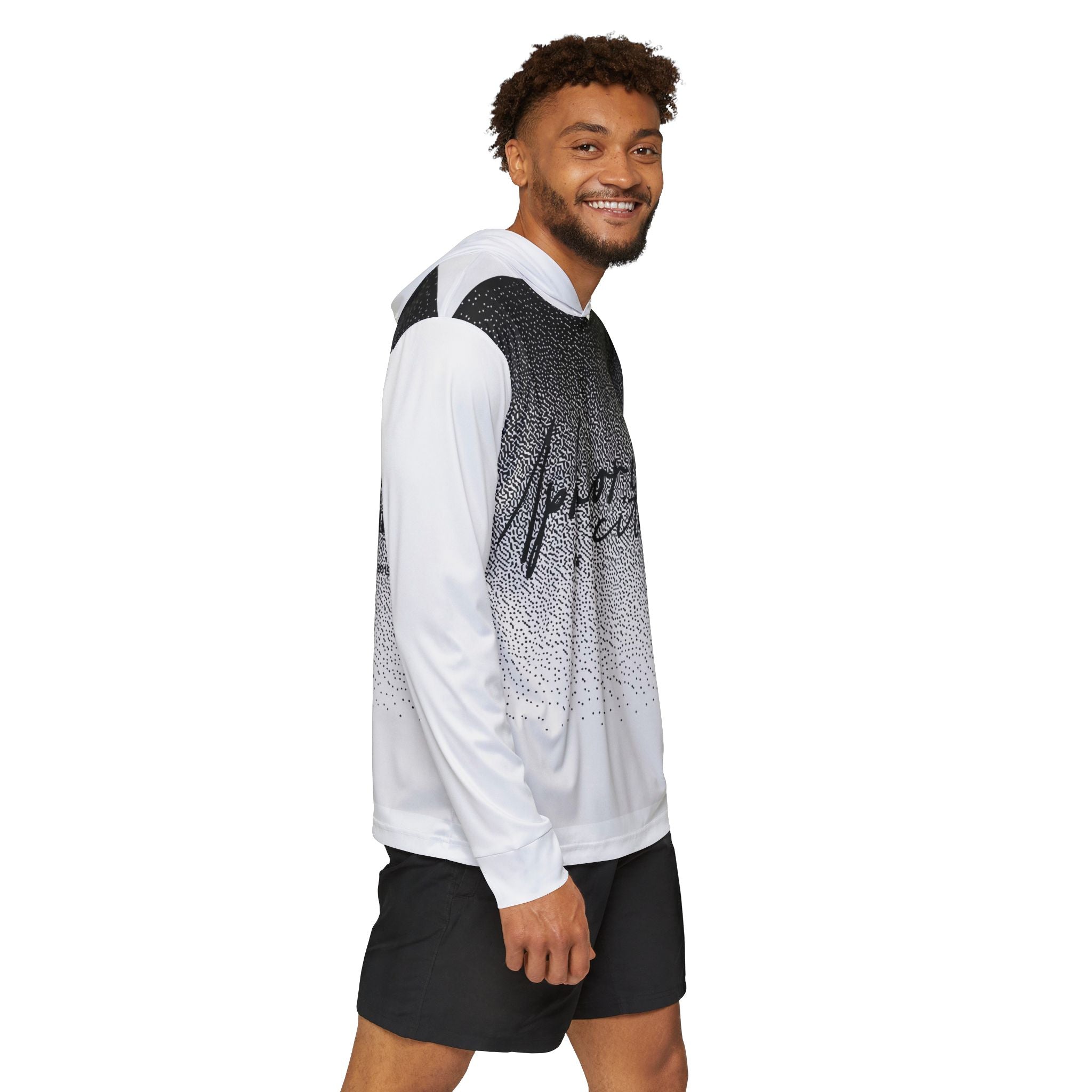 Uphorial Excitement script print Hoodie | Black Ombre Speckle Design