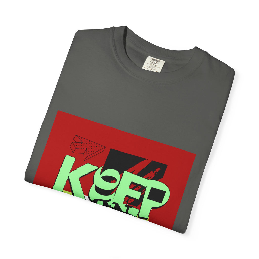Keep On Rocking T-shirt | Retro Graphic Tee, Neon Text Square Design