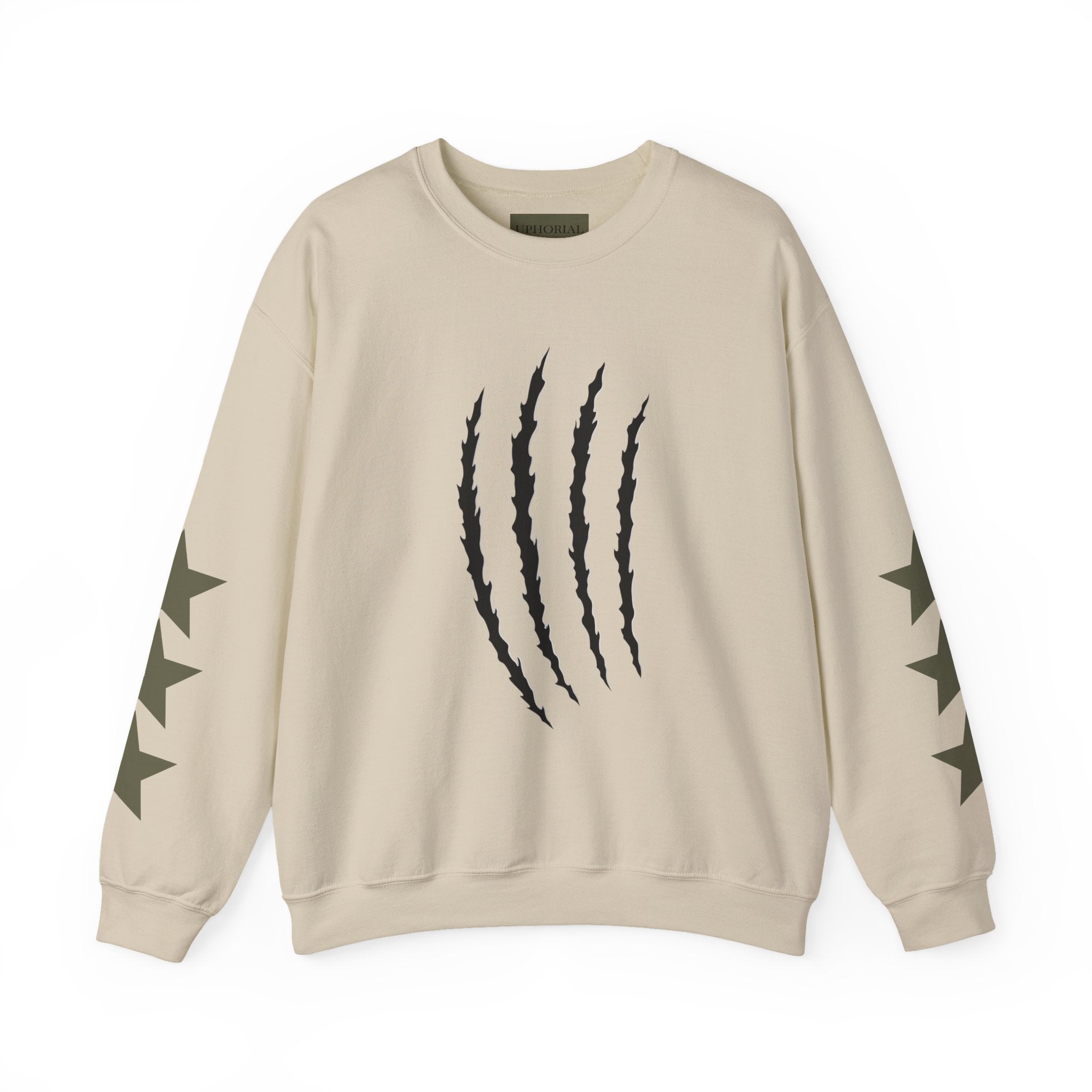 Crewneck Sweatshirt — Distressed Claw Marks & Star Sleeve Graphic