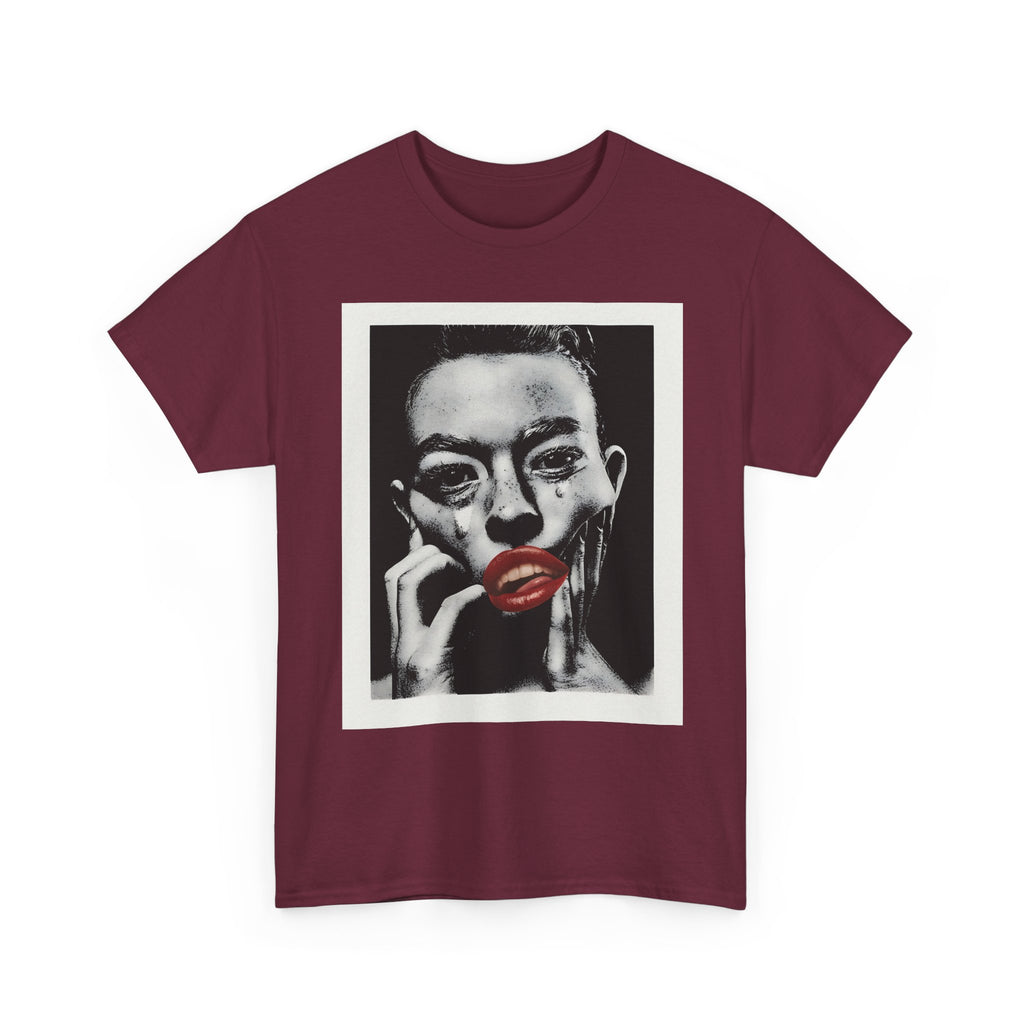 Artistic Unisex Heavy Cotton Tee, Abstract Portrait Graphic Shirt, Unique Everyday Wear, Gift for Art Lovers, Streetwear Fashion