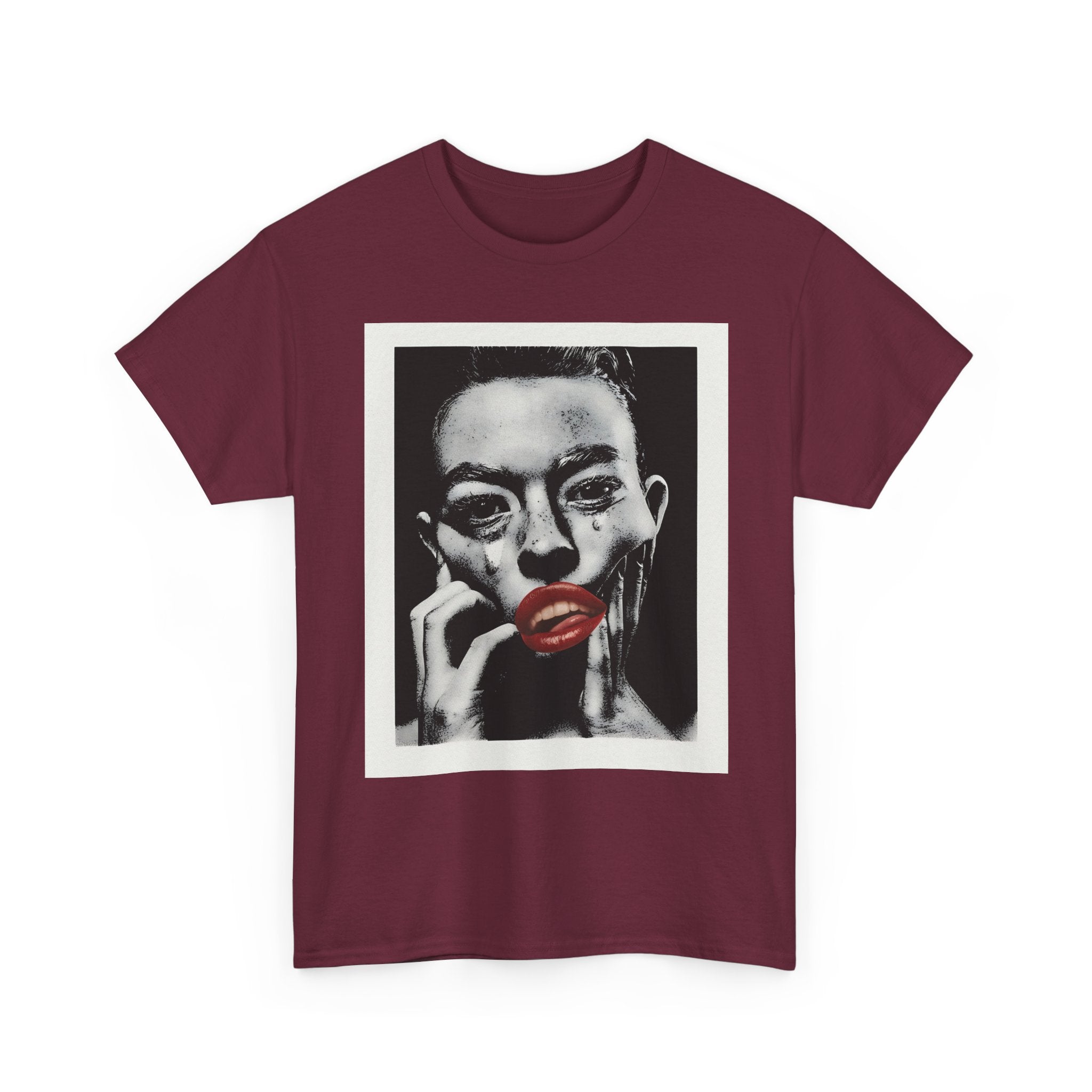 Artistic Unisex Heavy Cotton Tee, Abstract Portrait Graphic Shirt, Unique Everyday Wear, Gift for Art Lovers, Streetwear Fashion