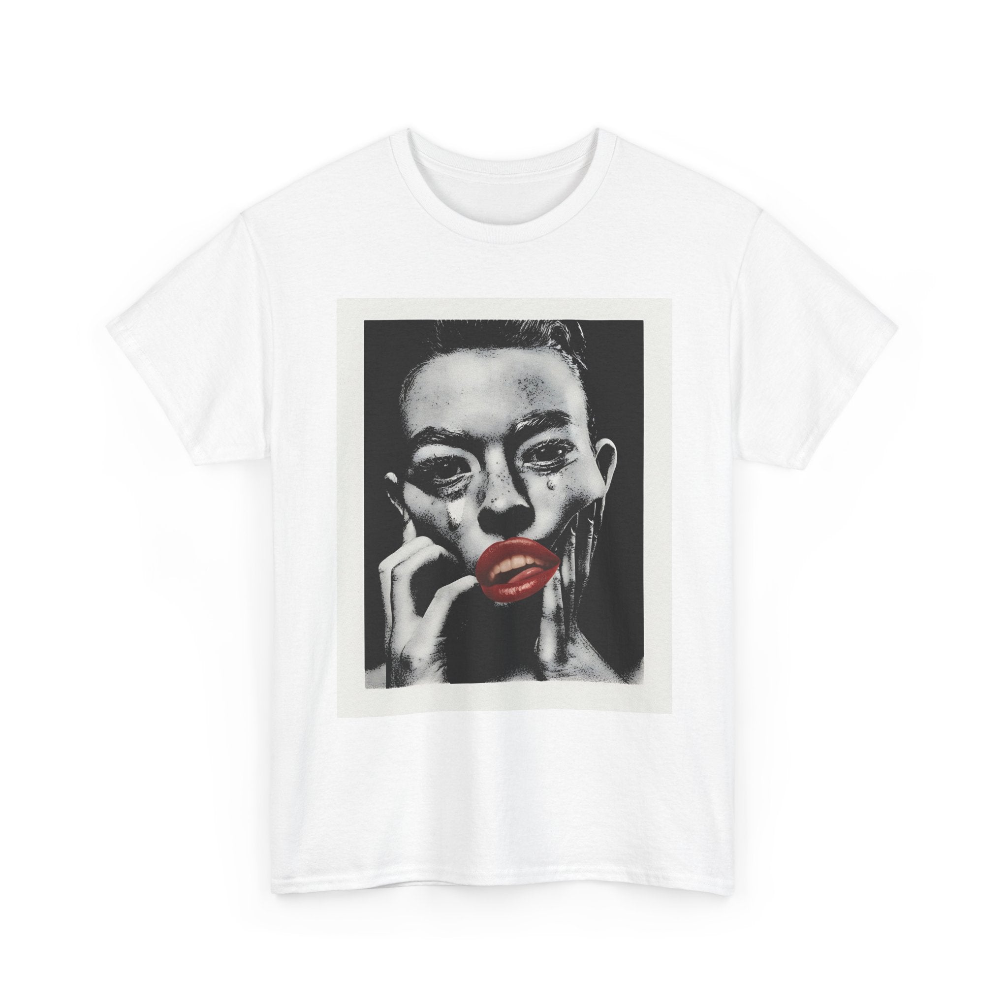 Artistic Unisex Heavy Cotton Tee, Abstract Portrait Graphic Shirt, Unique Everyday Wear, Gift for Art Lovers, Streetwear Fashion