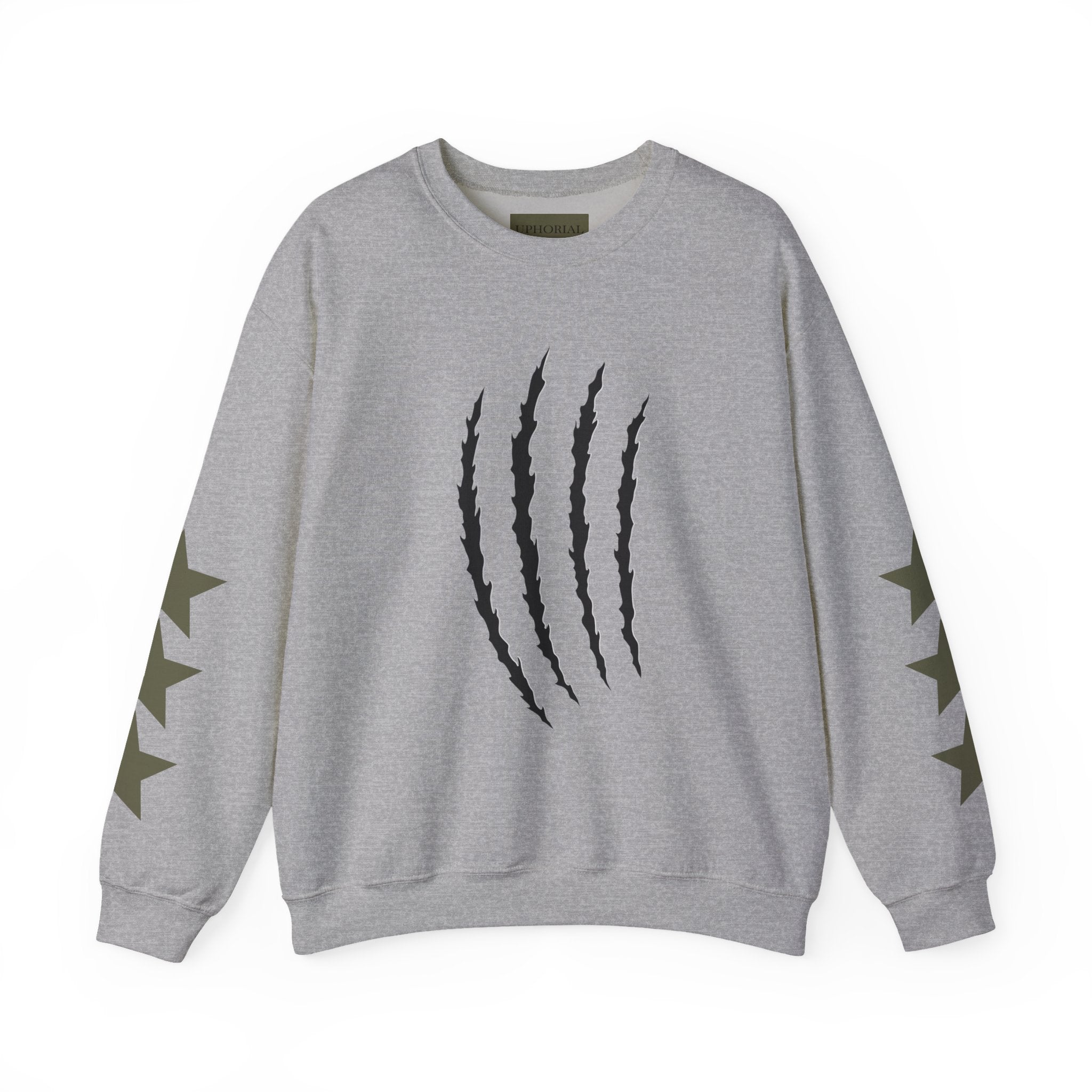 Crewneck Sweatshirt — Distressed Claw Marks & Star Sleeve Graphic