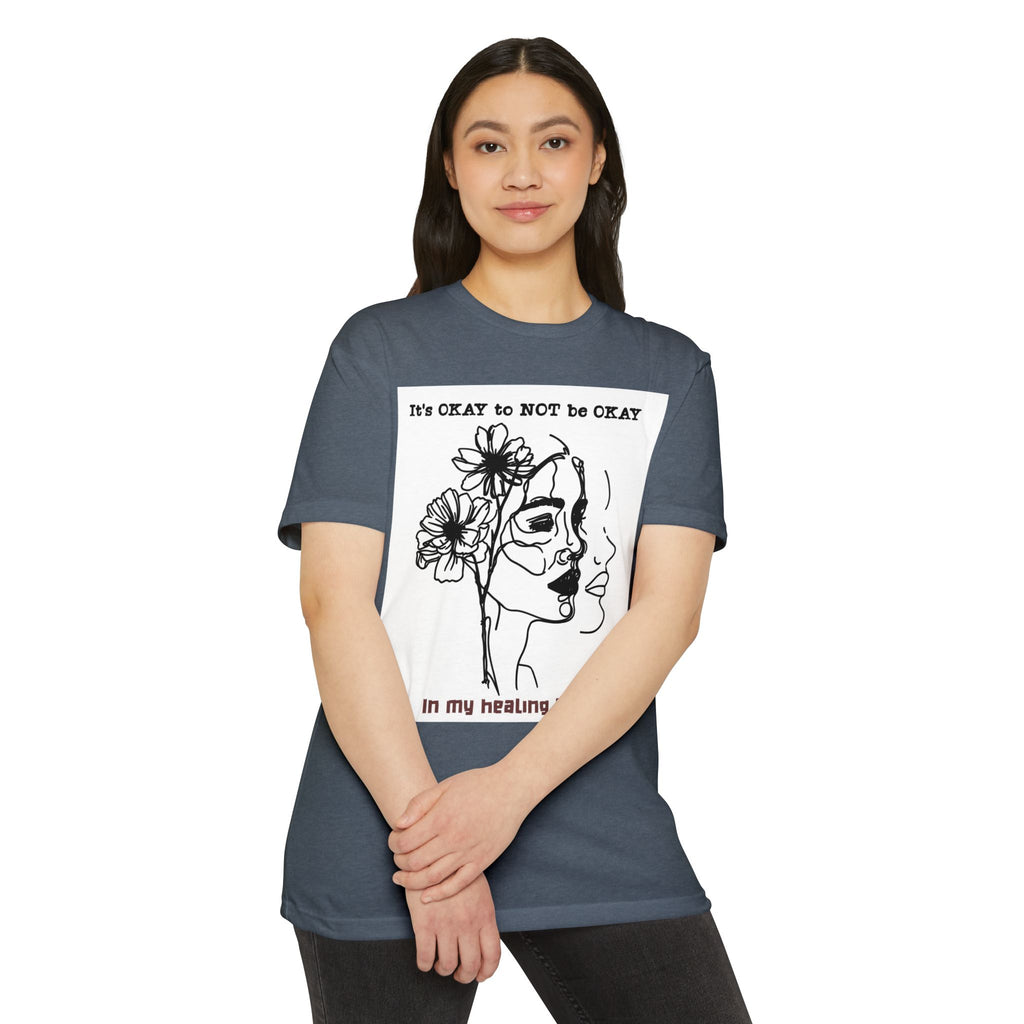 It's OKAY to NOT be OKAY line art face floral T-Shirt | mental health healing tee