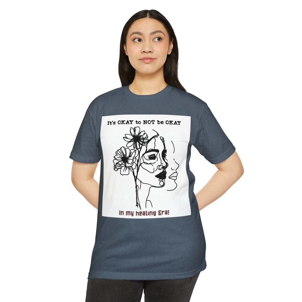 It's OKAY to NOT be OKAY line art face floral T-Shirt | mental health healing tee