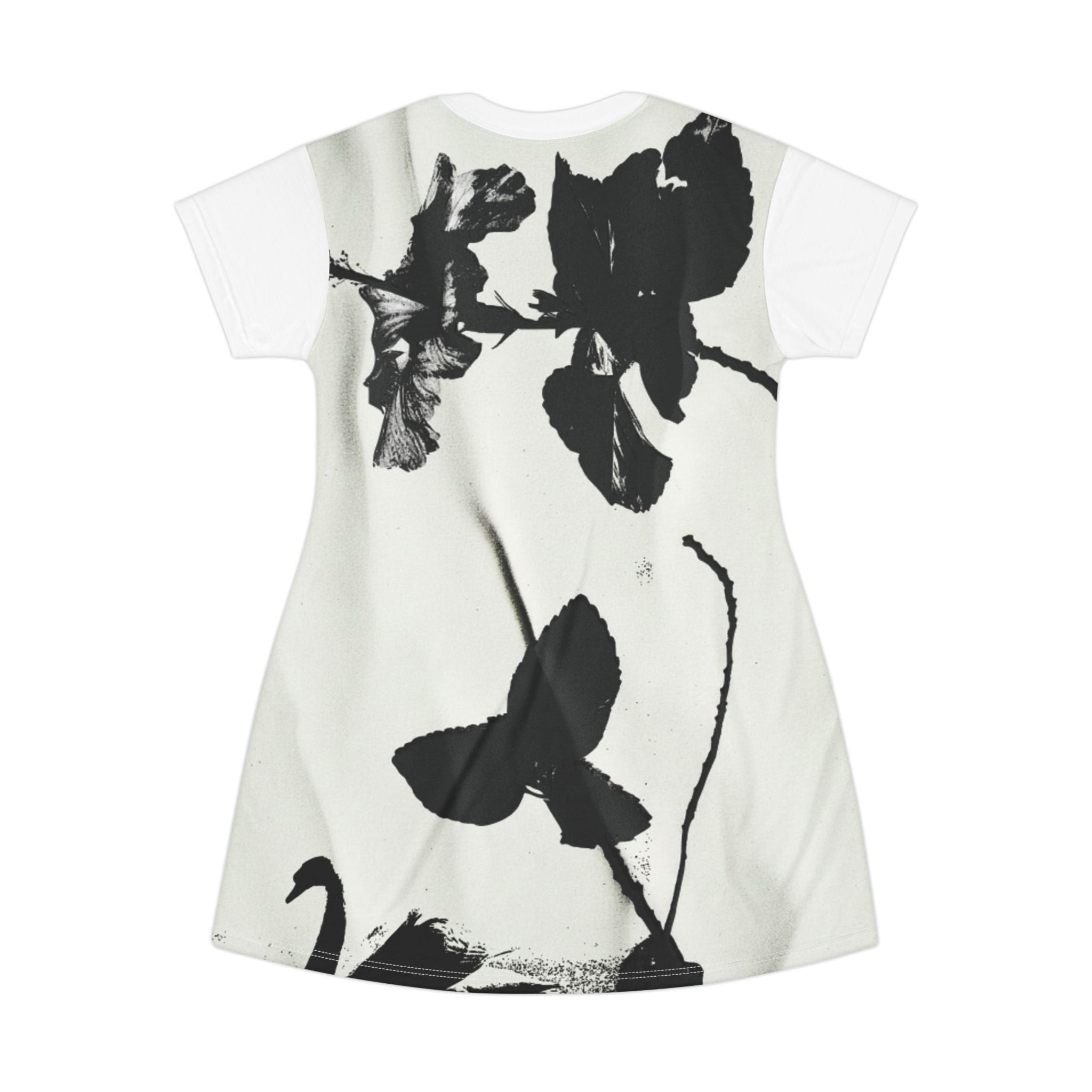 Monochrome Butterfly Floral T-Shirt Dress | Black White Botanical Print