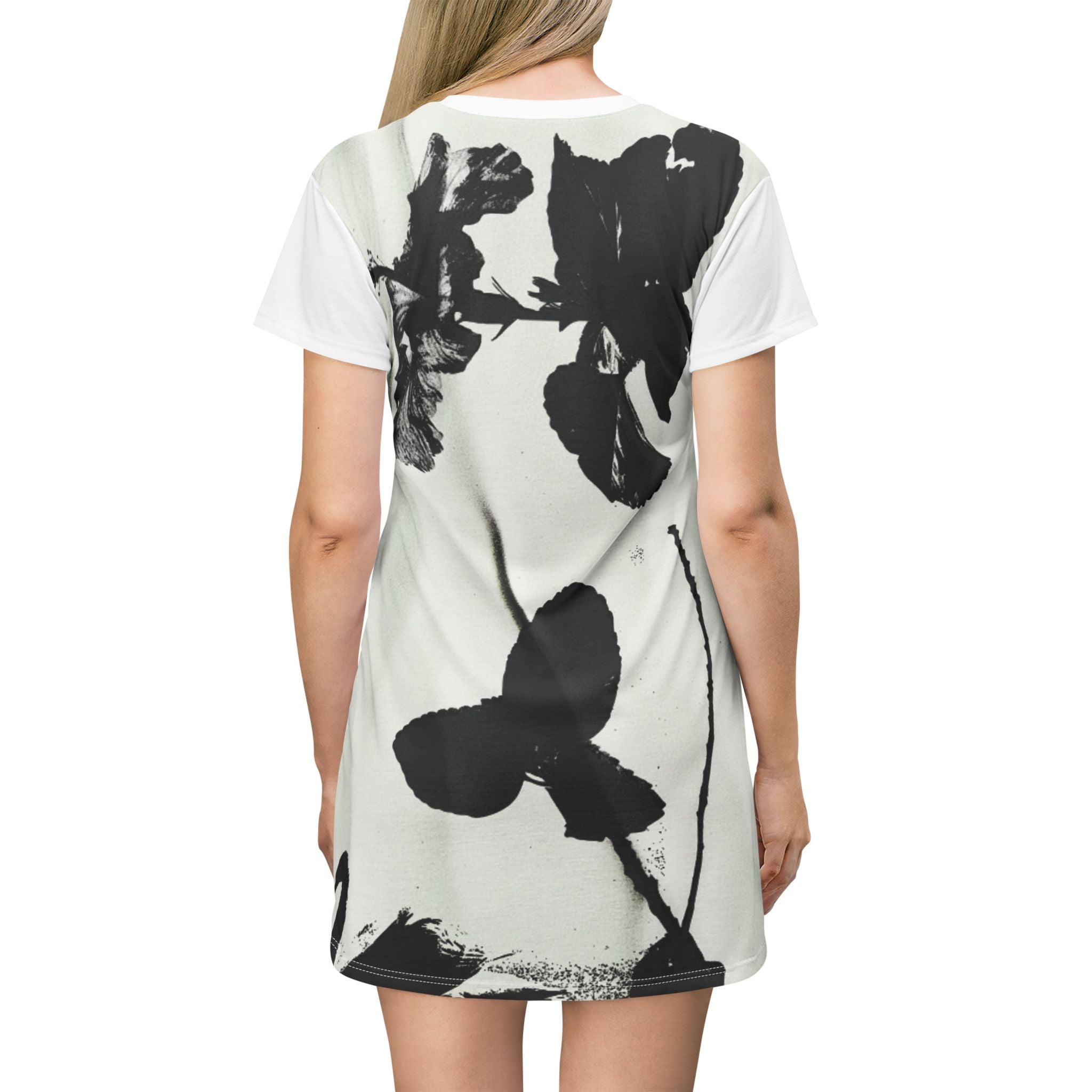 Monochrome Butterfly Floral T-Shirt Dress | Black White Botanical Print
