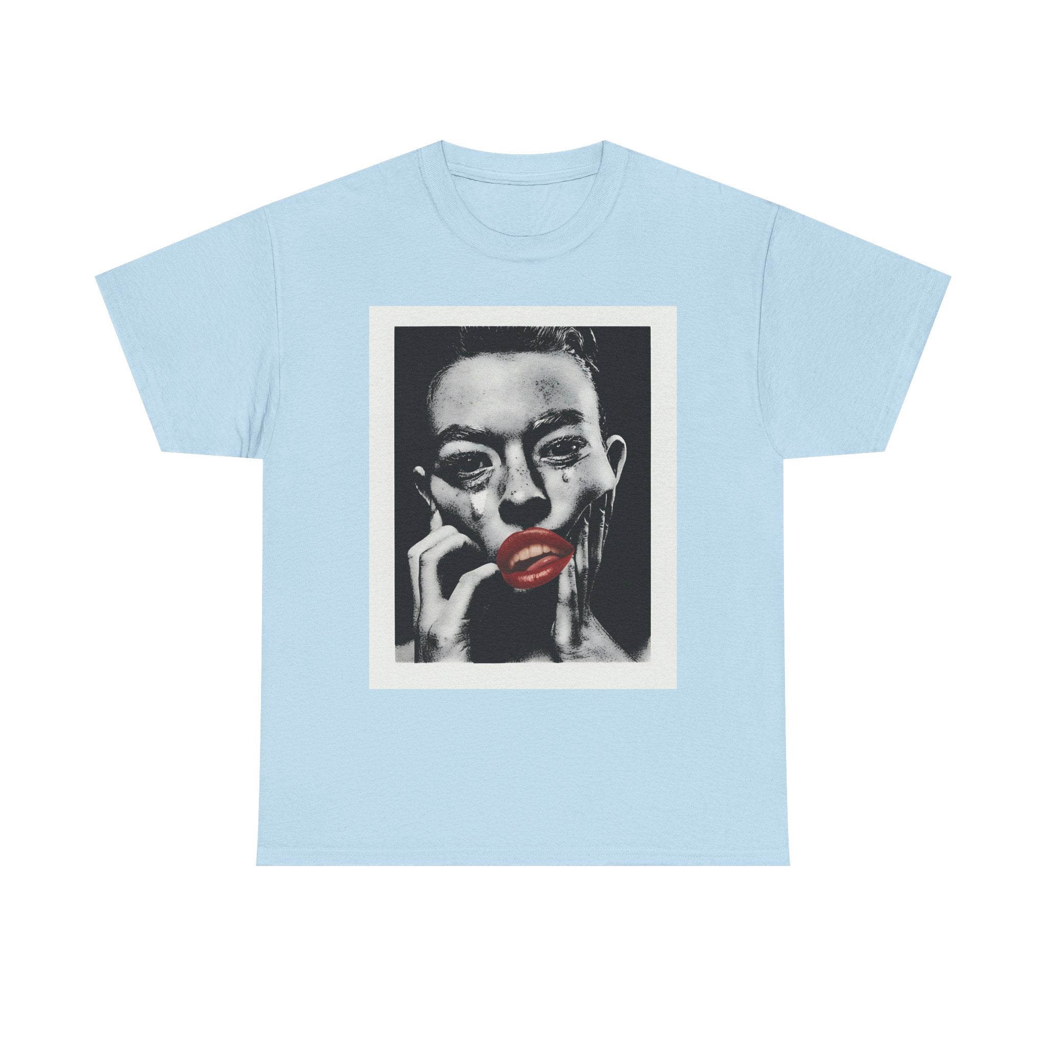 Artistic Unisex Heavy Cotton Tee, Abstract Portrait Graphic Shirt, Unique Everyday Wear, Gift for Art Lovers, Streetwear Fashion