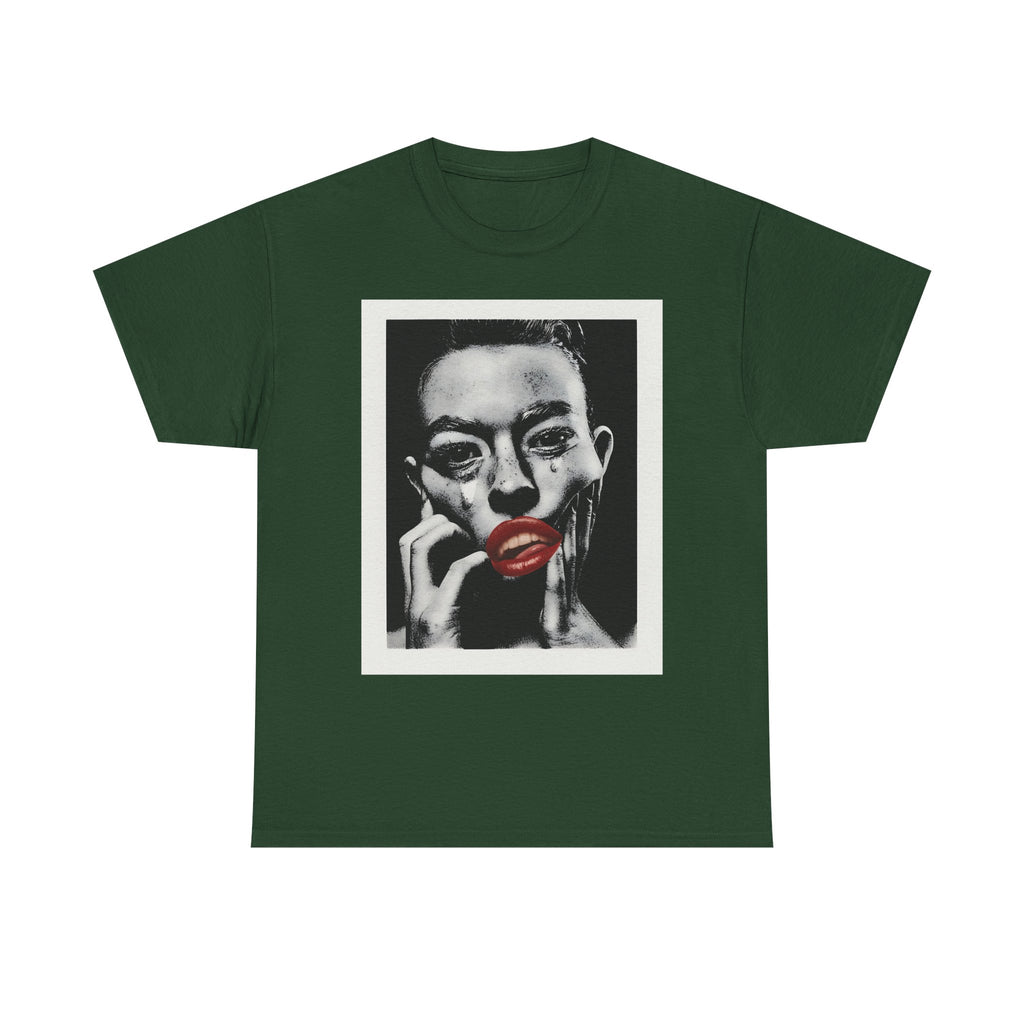 Artistic Unisex Heavy Cotton Tee, Abstract Portrait Graphic Shirt, Unique Everyday Wear, Gift for Art Lovers, Streetwear Fashion
