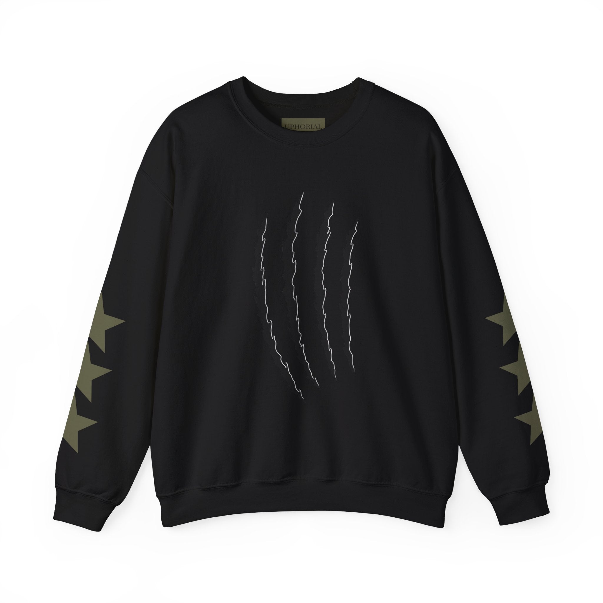 Crewneck Sweatshirt — Distressed Claw Marks & Star Sleeve Graphic