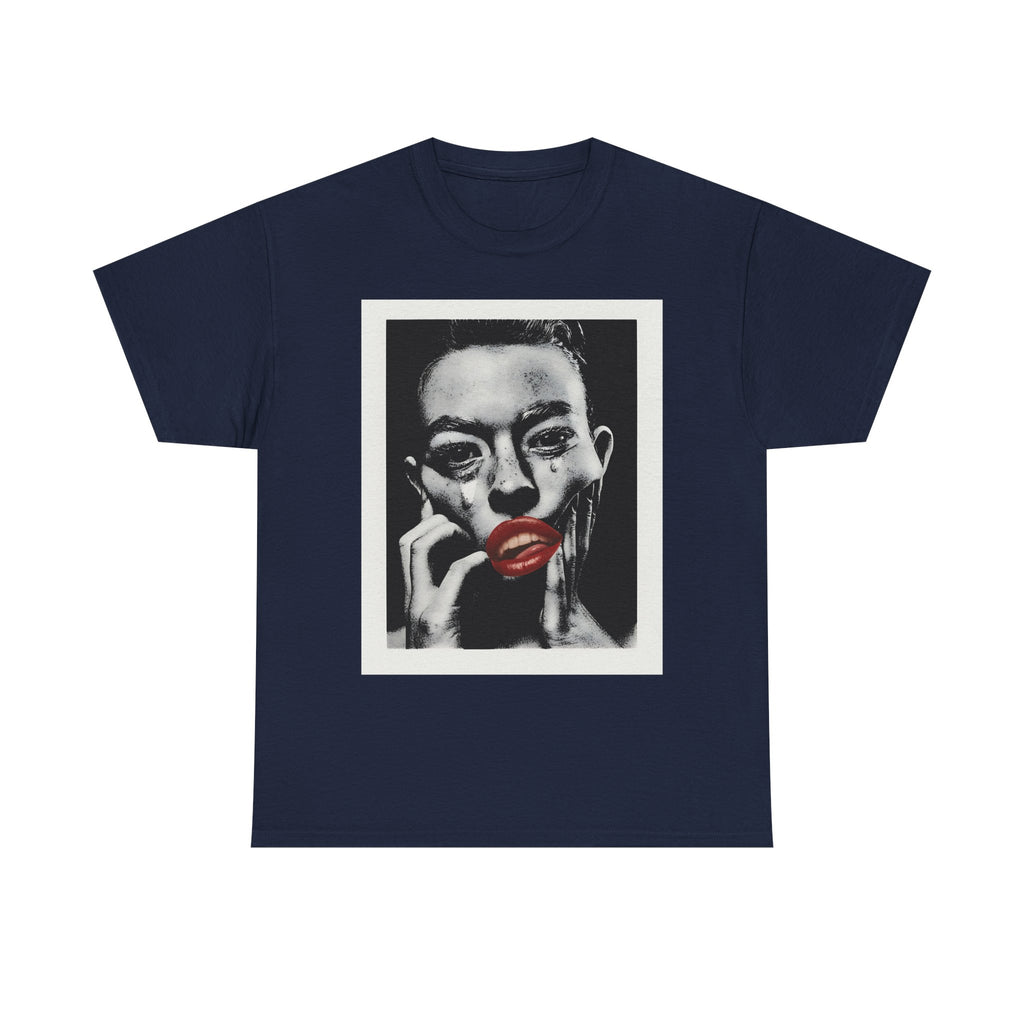 Artistic Unisex Heavy Cotton Tee, Abstract Portrait Graphic Shirt, Unique Everyday Wear, Gift for Art Lovers, Streetwear Fashion