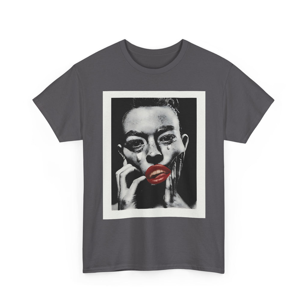 Artistic Unisex Heavy Cotton Tee, Abstract Portrait Graphic Shirt, Unique Everyday Wear, Gift for Art Lovers, Streetwear Fashion