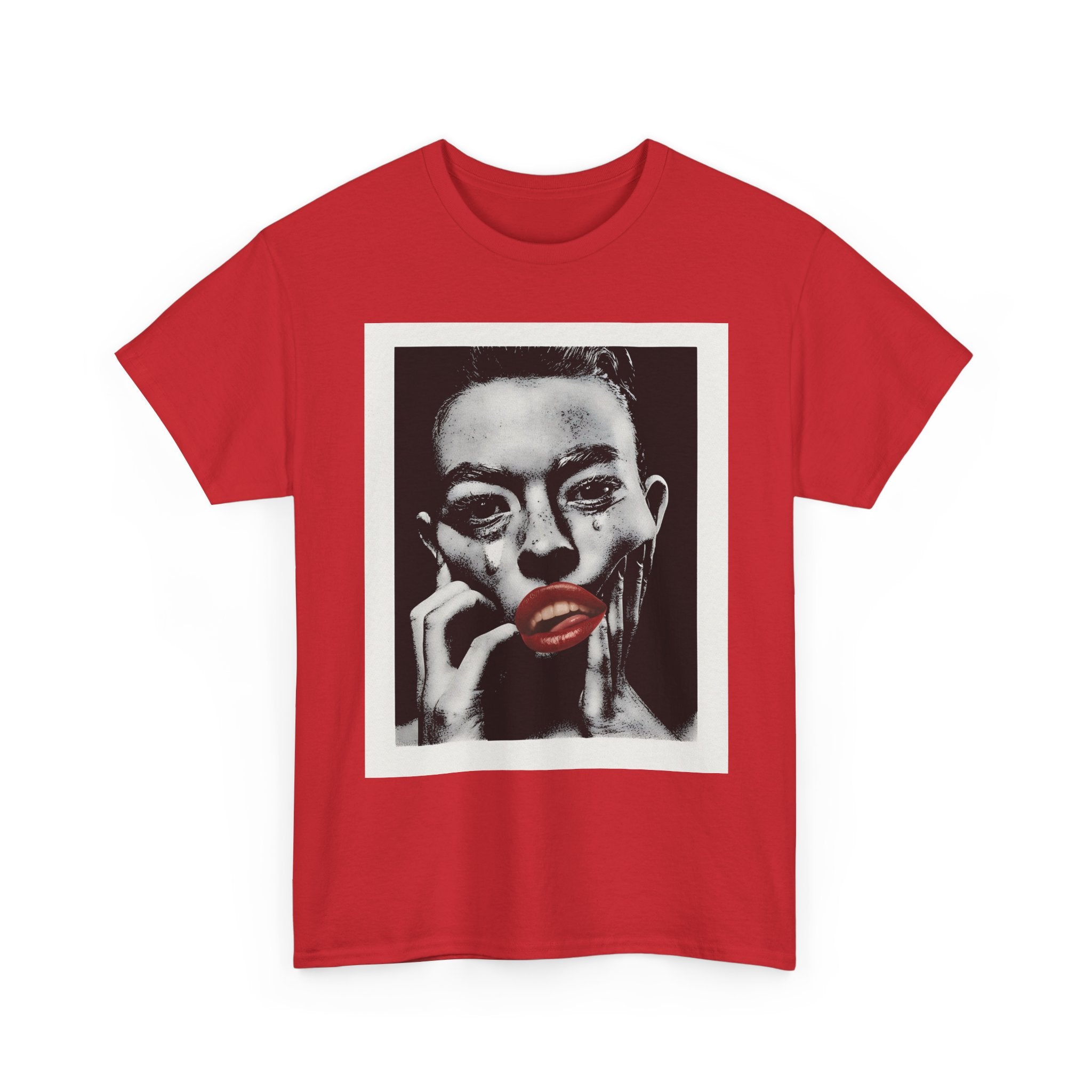 Artistic Unisex Heavy Cotton Tee, Abstract Portrait Graphic Shirt, Unique Everyday Wear, Gift for Art Lovers, Streetwear Fashion