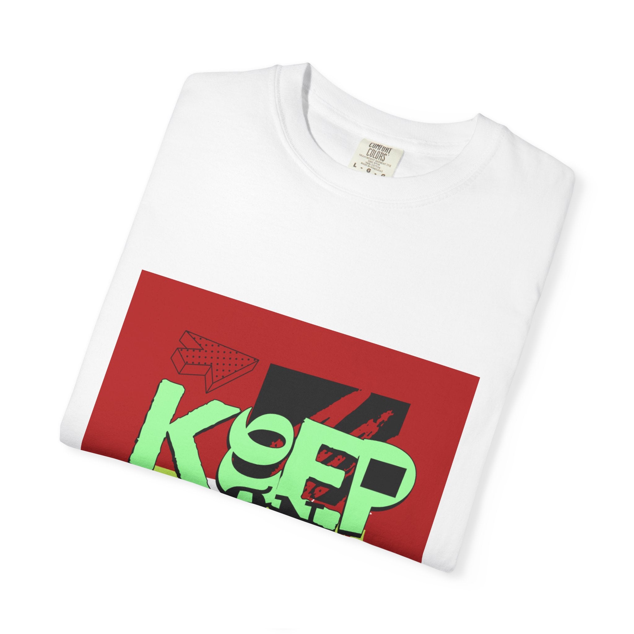 Keep On Rocking T-shirt | Retro Graphic Tee, Neon Text Square Design