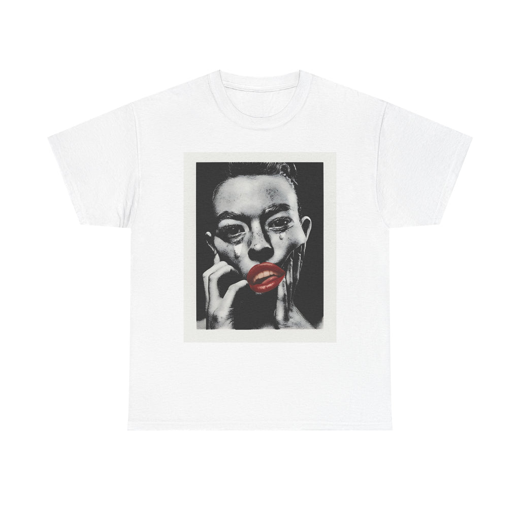 Artistic Unisex Heavy Cotton Tee, Abstract Portrait Graphic Shirt, Unique Everyday Wear, Gift for Art Lovers, Streetwear Fashion