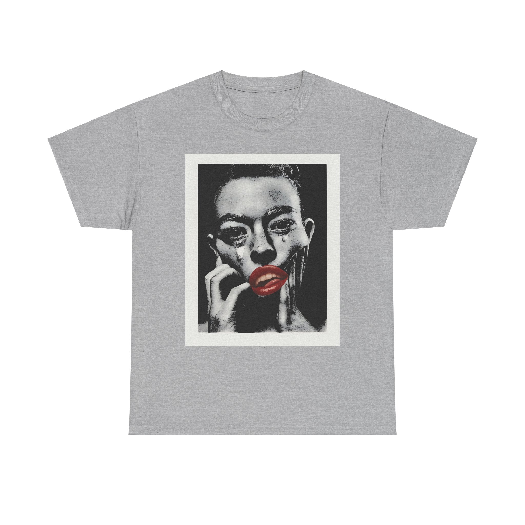 Artistic Unisex Heavy Cotton Tee, Abstract Portrait Graphic Shirt, Unique Everyday Wear, Gift for Art Lovers, Streetwear Fashion
