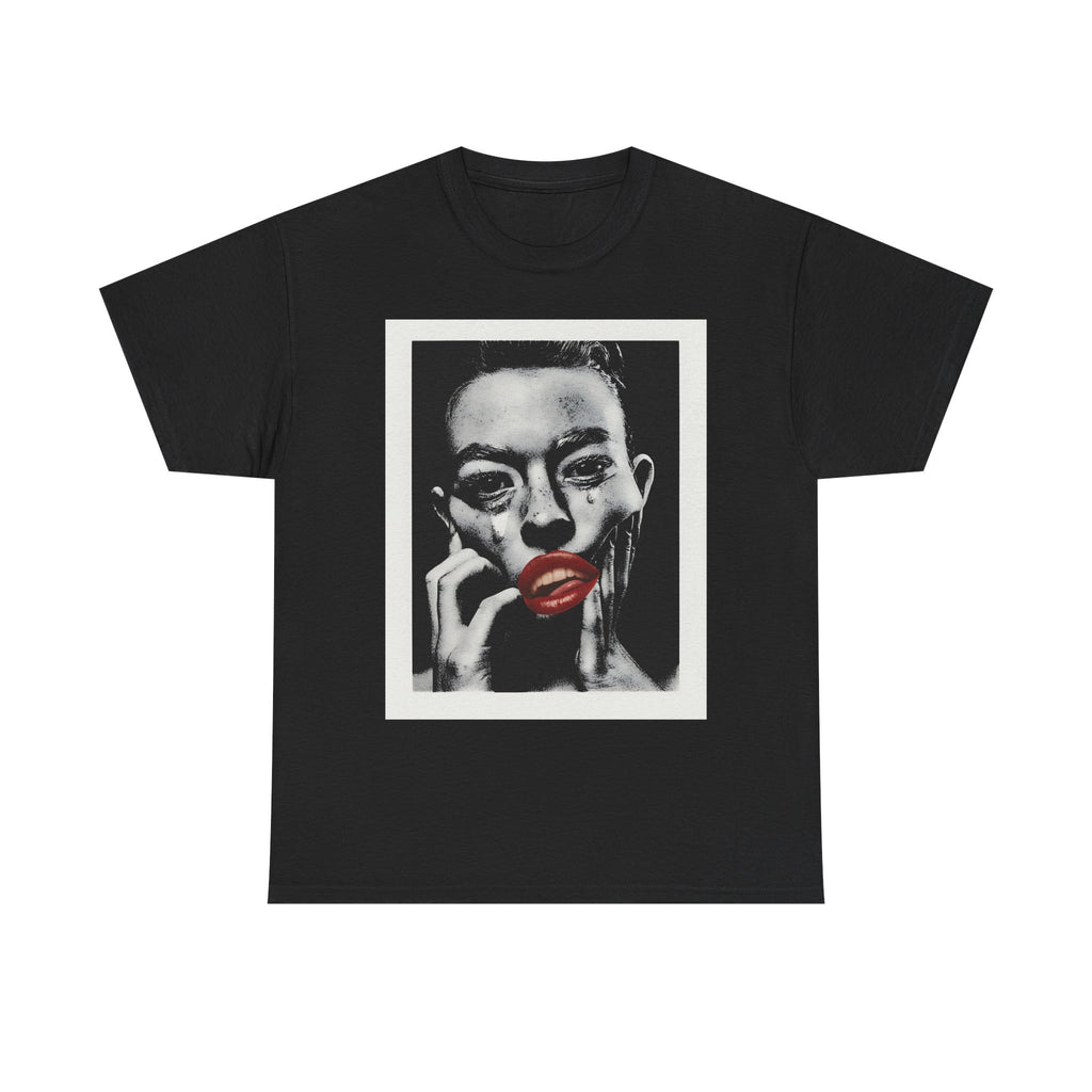 Artistic Unisex Heavy Cotton Tee, Abstract Portrait Graphic Shirt, Unique Everyday Wear, Gift for Art Lovers, Streetwear Fashion
