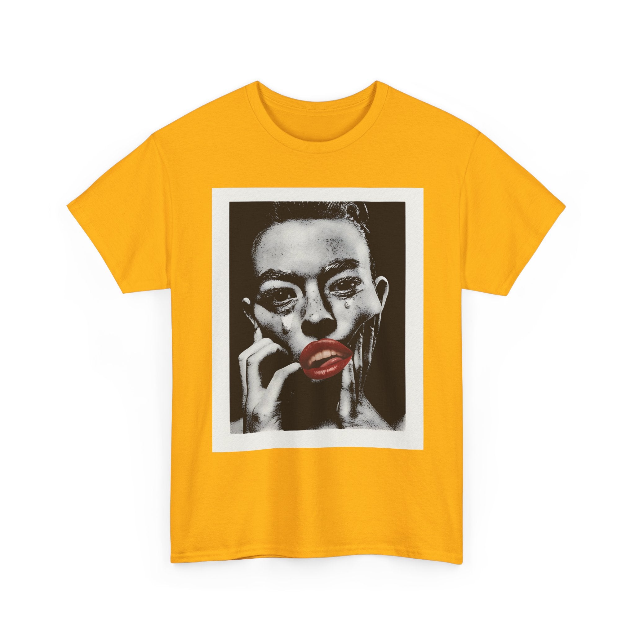 Artistic Unisex Heavy Cotton Tee, Abstract Portrait Graphic Shirt, Unique Everyday Wear, Gift for Art Lovers, Streetwear Fashion