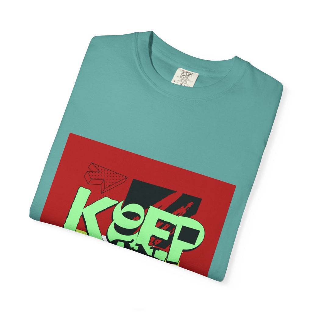 Keep On Rocking T-shirt | Retro Graphic Tee, Neon Text Square Design