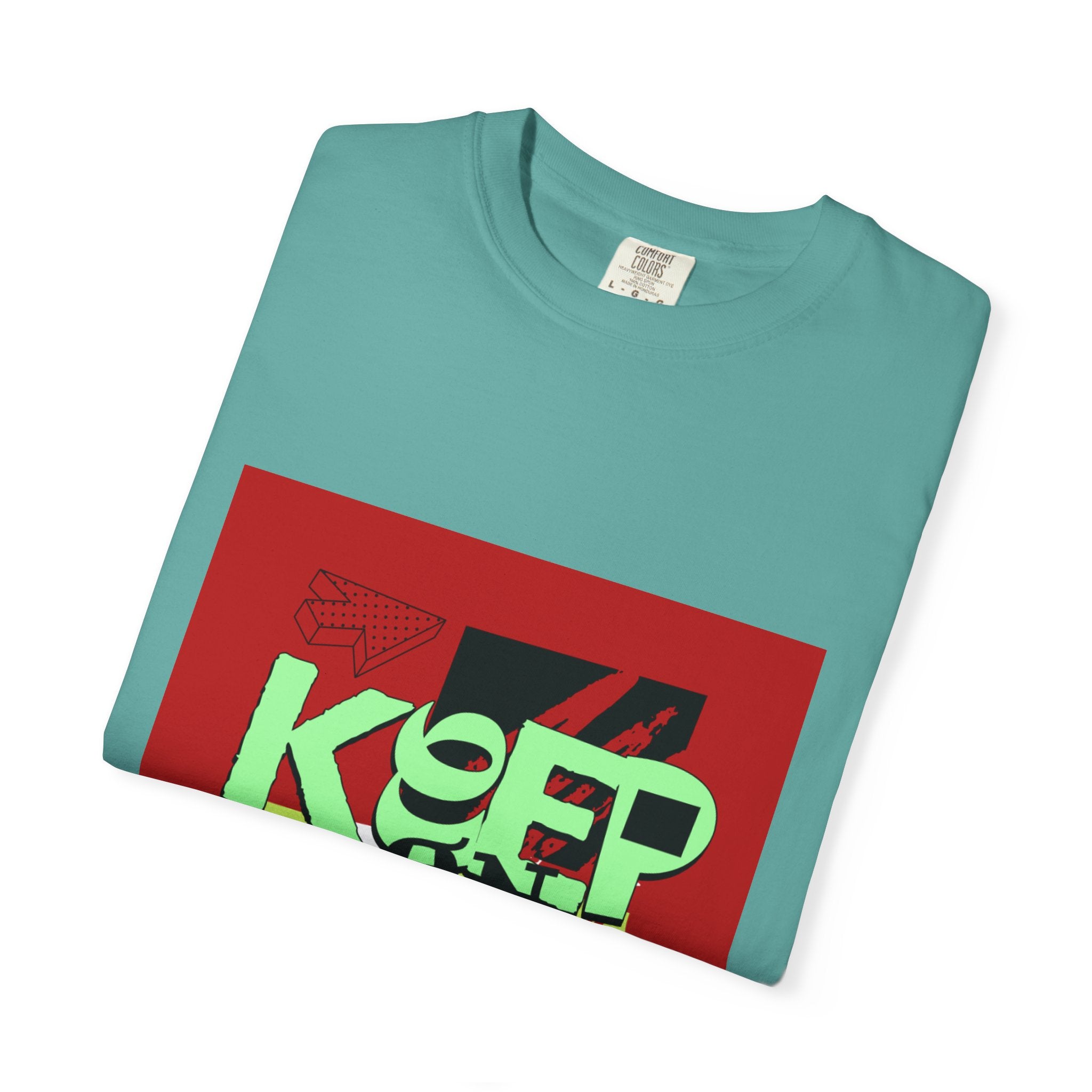 Keep On Rocking T-shirt | Retro Graphic Tee, Neon Text Square Design