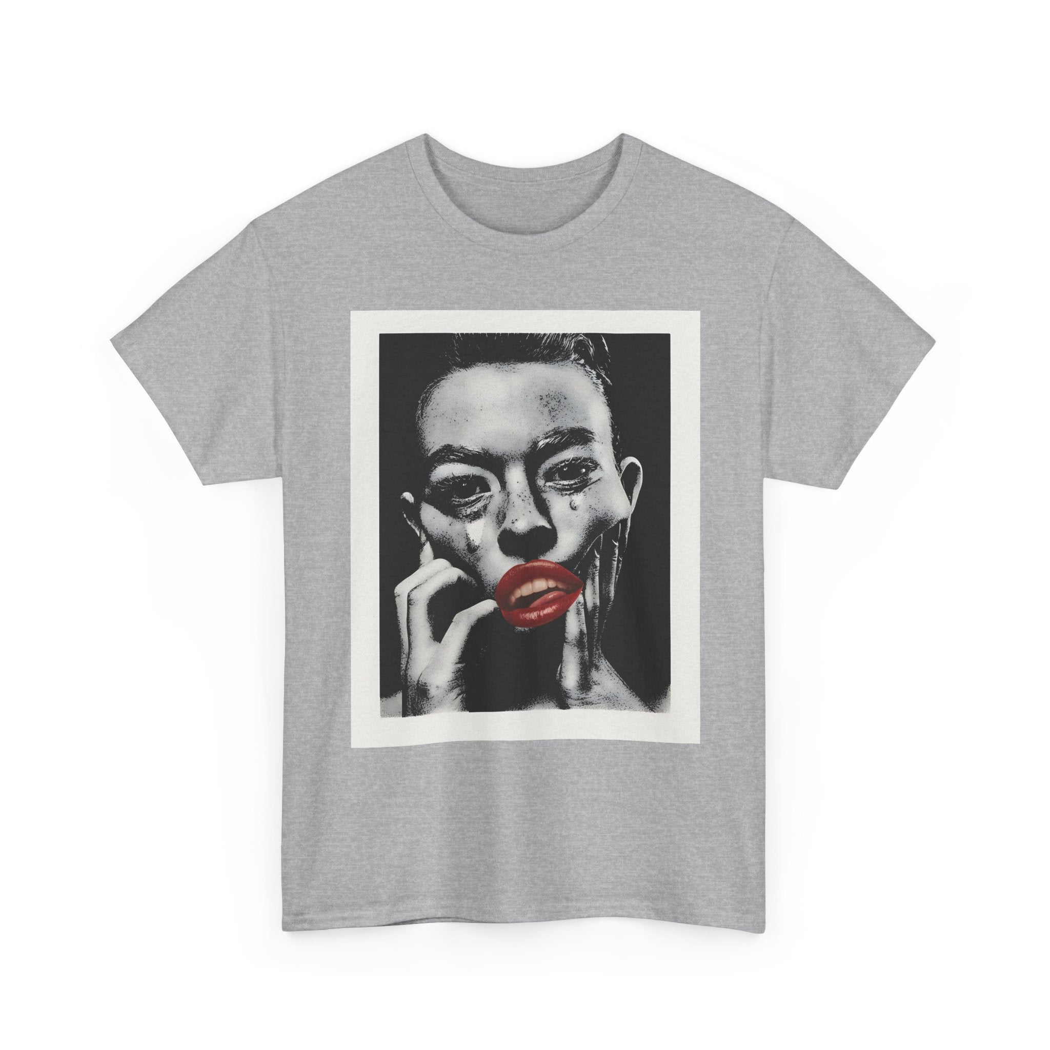 Artistic Unisex Heavy Cotton Tee, Abstract Portrait Graphic Shirt, Unique Everyday Wear, Gift for Art Lovers, Streetwear Fashion