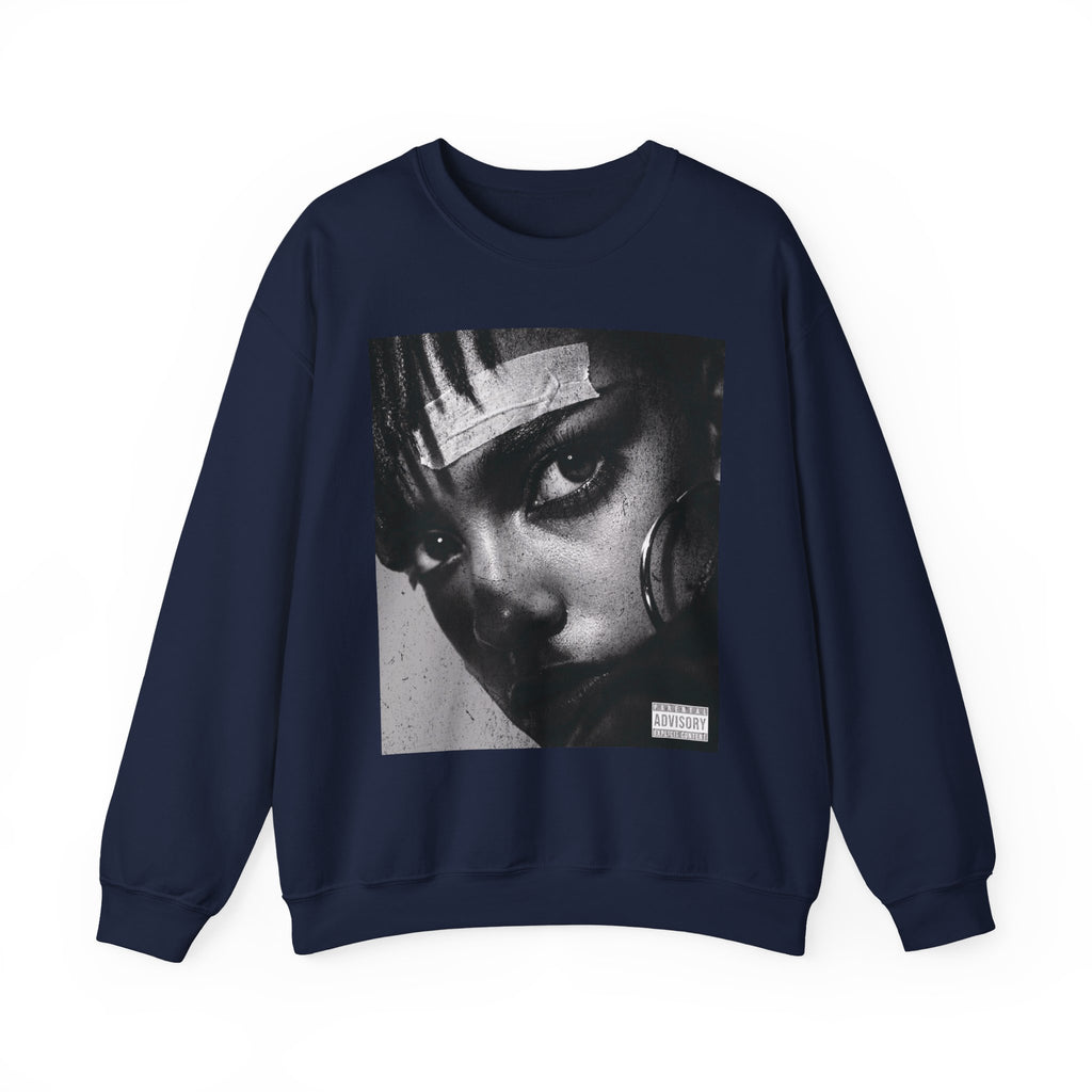 Black and White Portrait Crewneck Sweatshirt | Moody Face Graphic