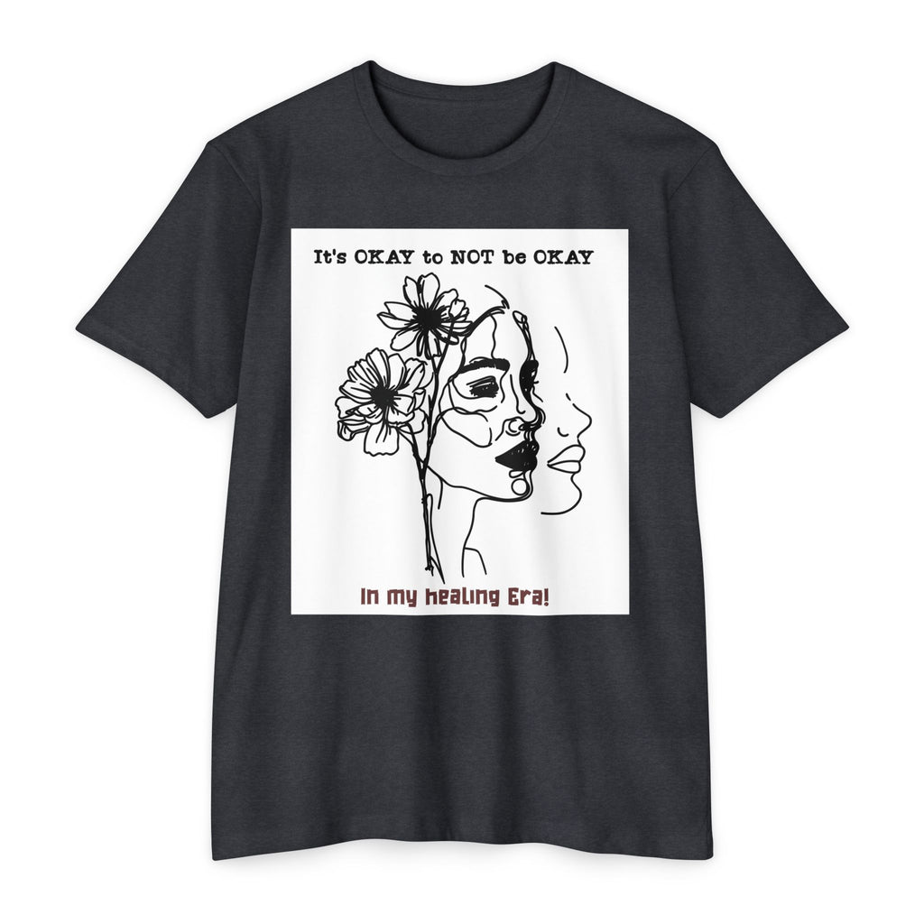 It's OKAY to NOT be OKAY line art face floral T-Shirt | mental health healing tee