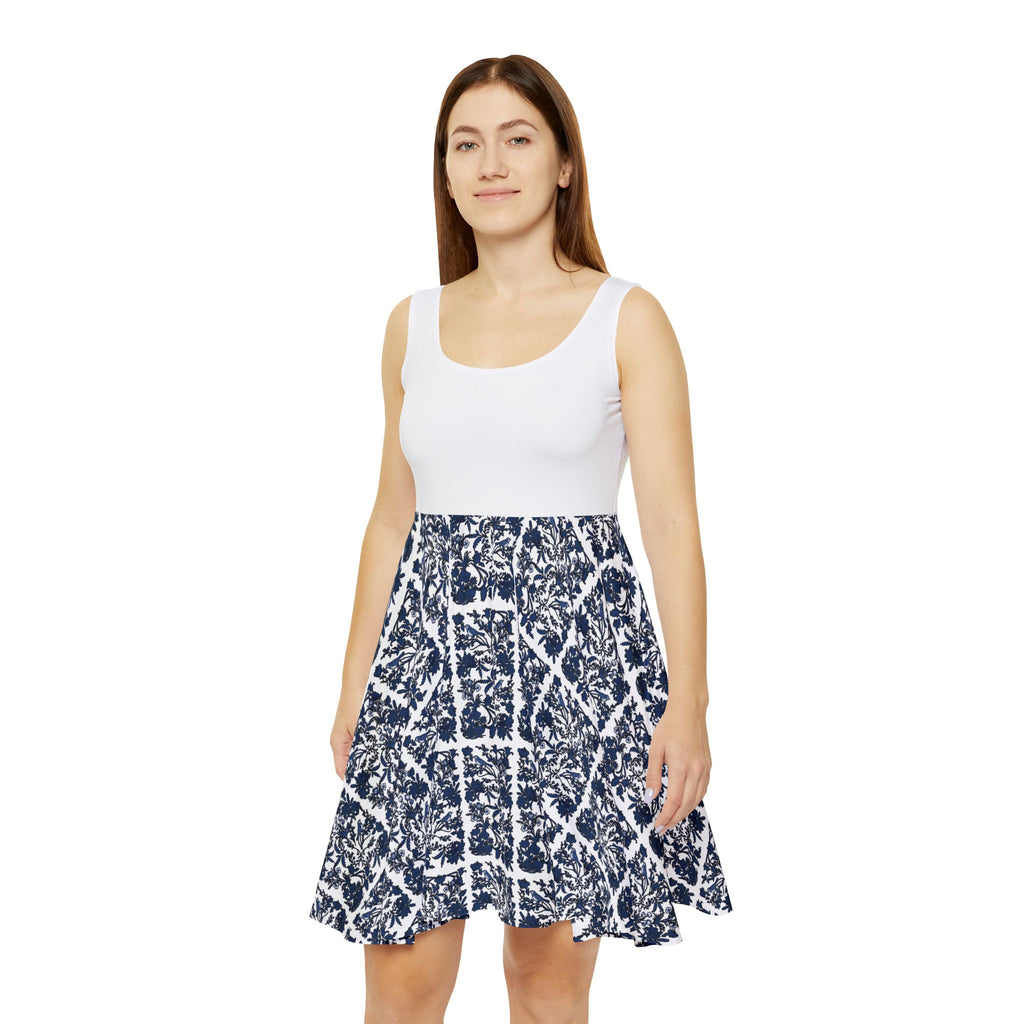 Navy Floral Women's Skater Dress, Casual Summer Dress, Party Dress, Beach Dress, Festival Outfit, Everyday Wear