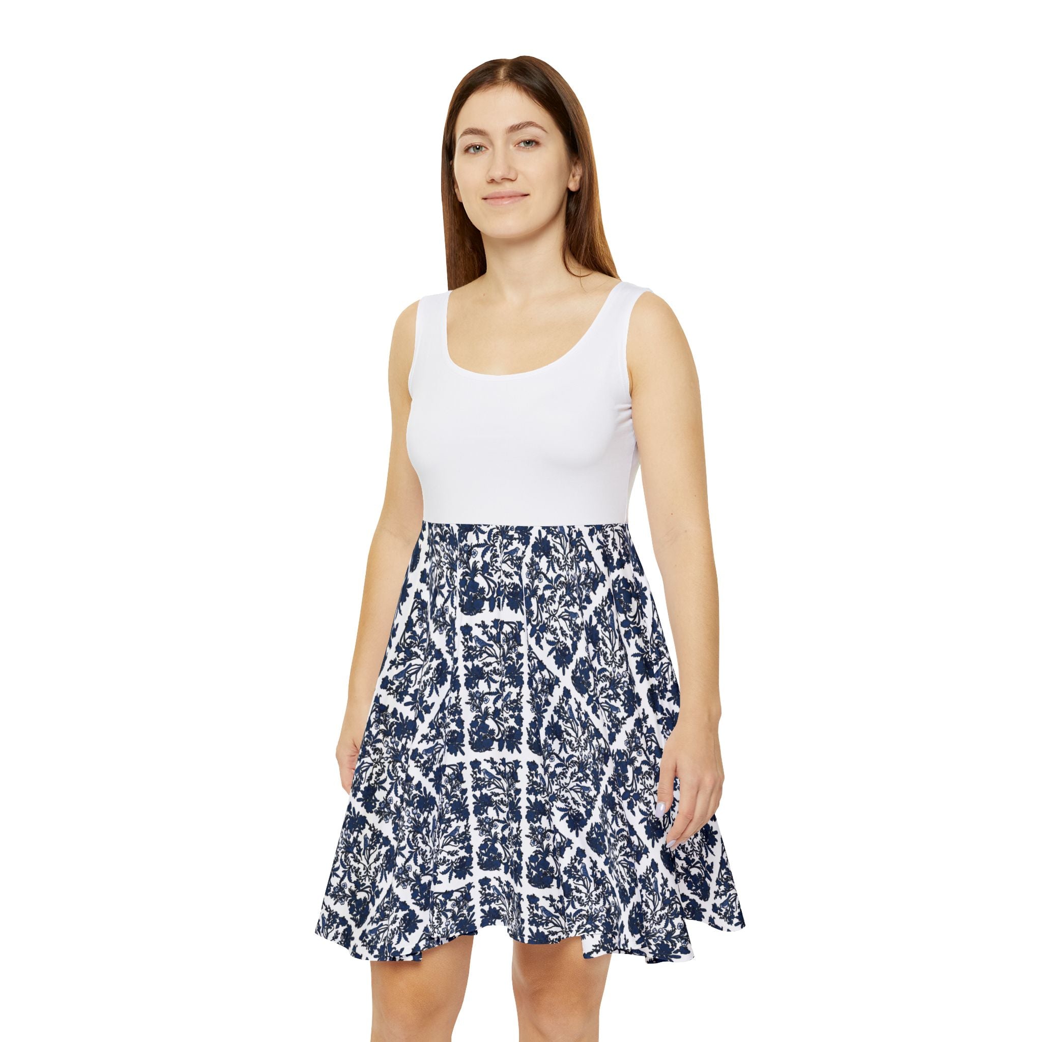 Navy Floral Women's Skater Dress, Casual Summer Dress, Party Dress, Beach Dress, Festival Outfit, Everyday Wear