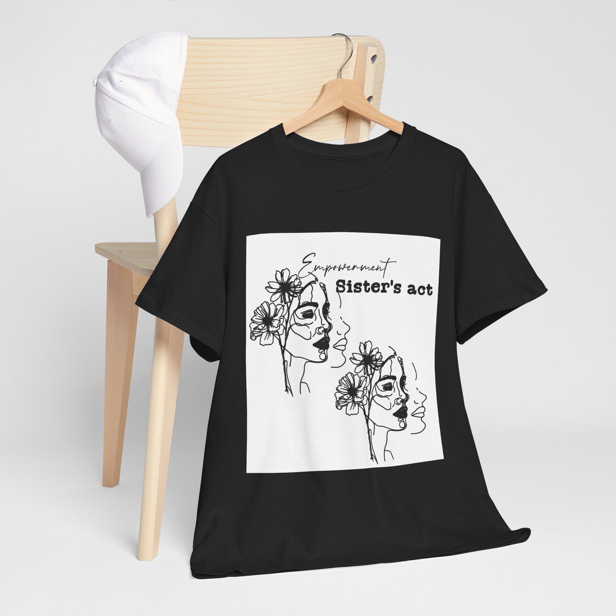 Sisters Act Line Art Faces tee Floral Portrait T-Shirt