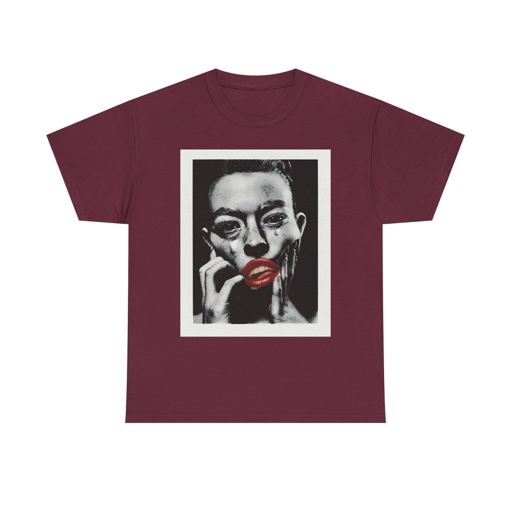 Artistic Unisex Heavy Cotton Tee, Abstract Portrait Graphic Shirt, Unique Everyday Wear, Gift for Art Lovers, Streetwear Fashion